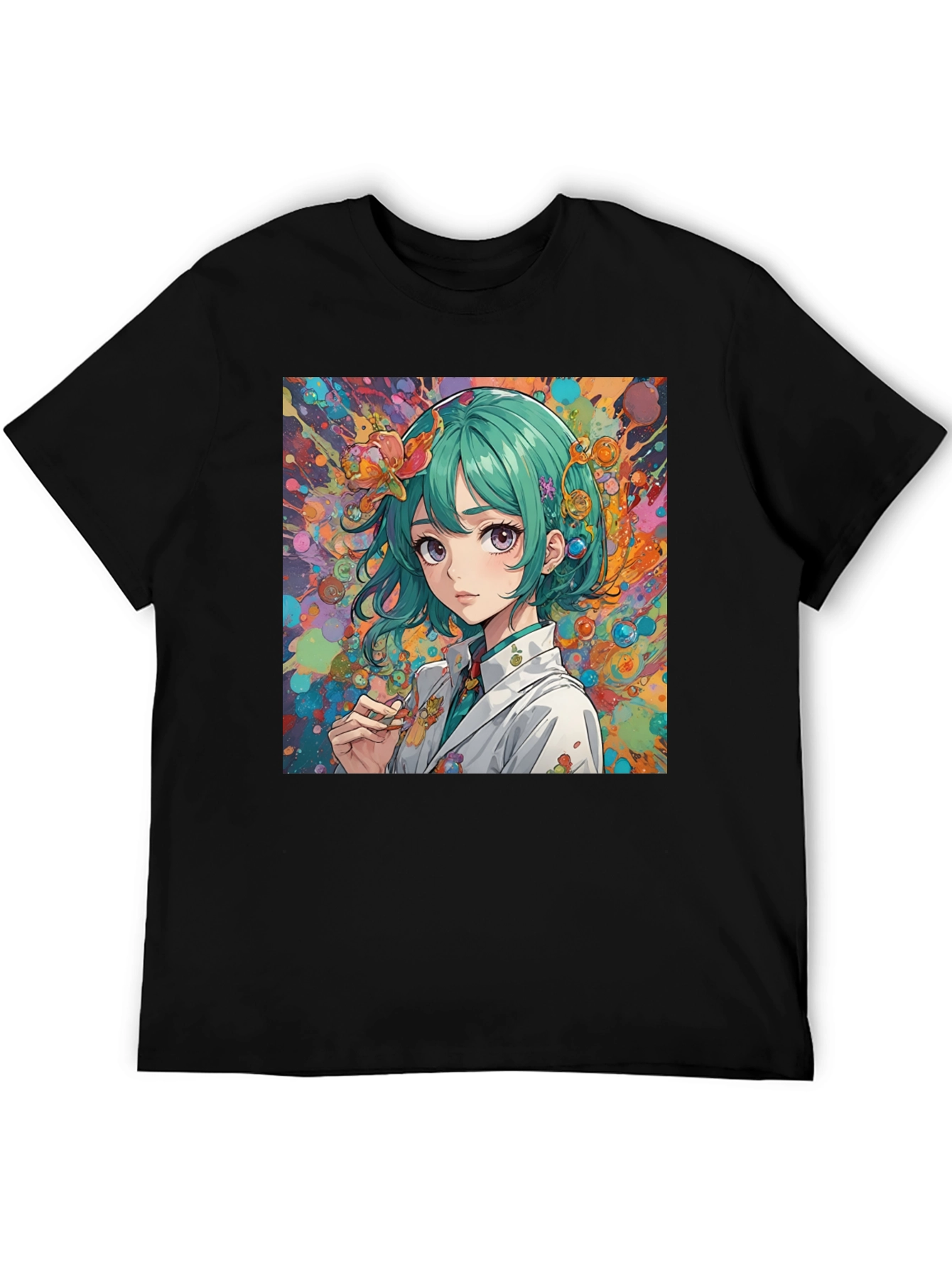 Anime Girl Art Graphic Black T-Shirt