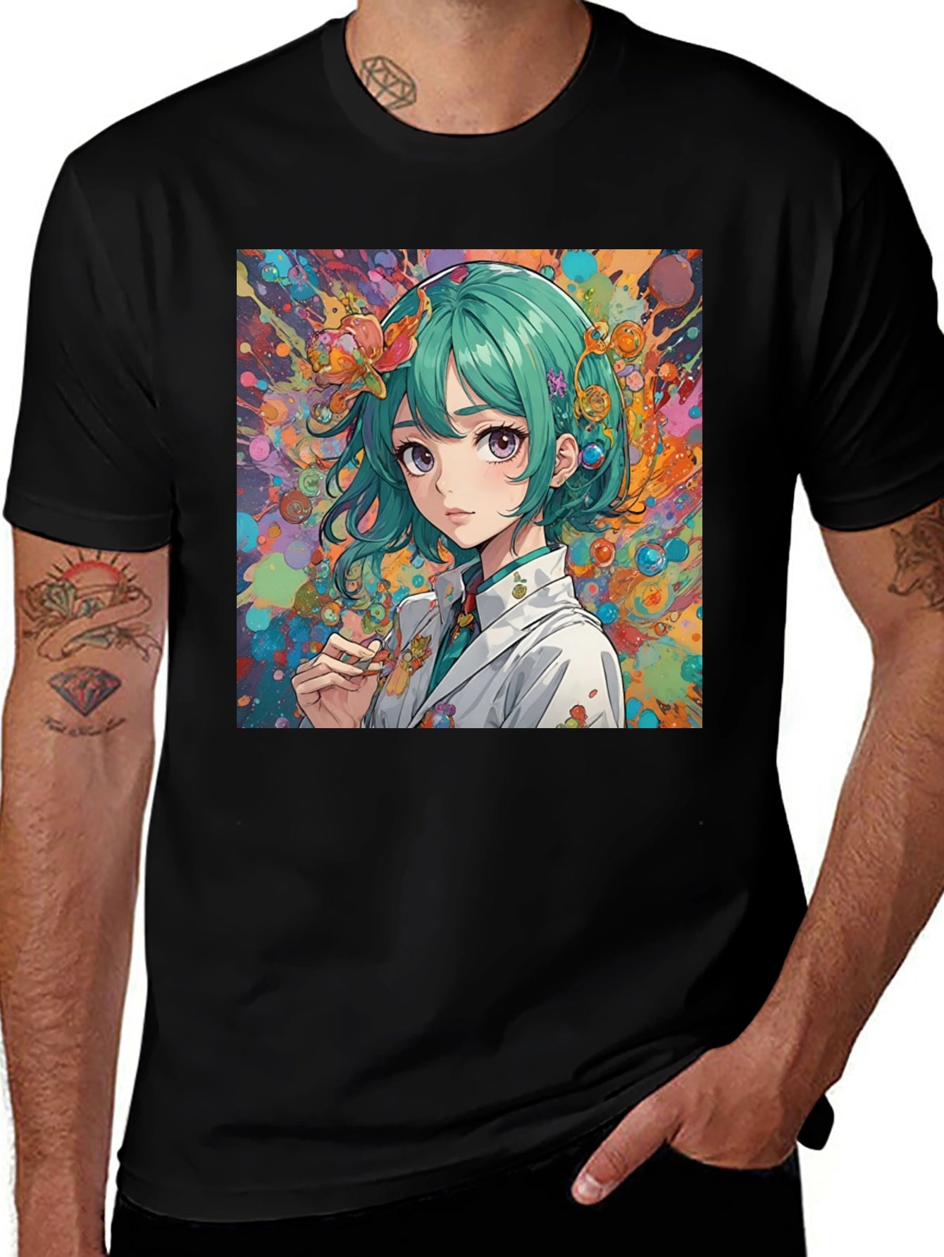 Anime Girl Art Graphic Black T-Shirt