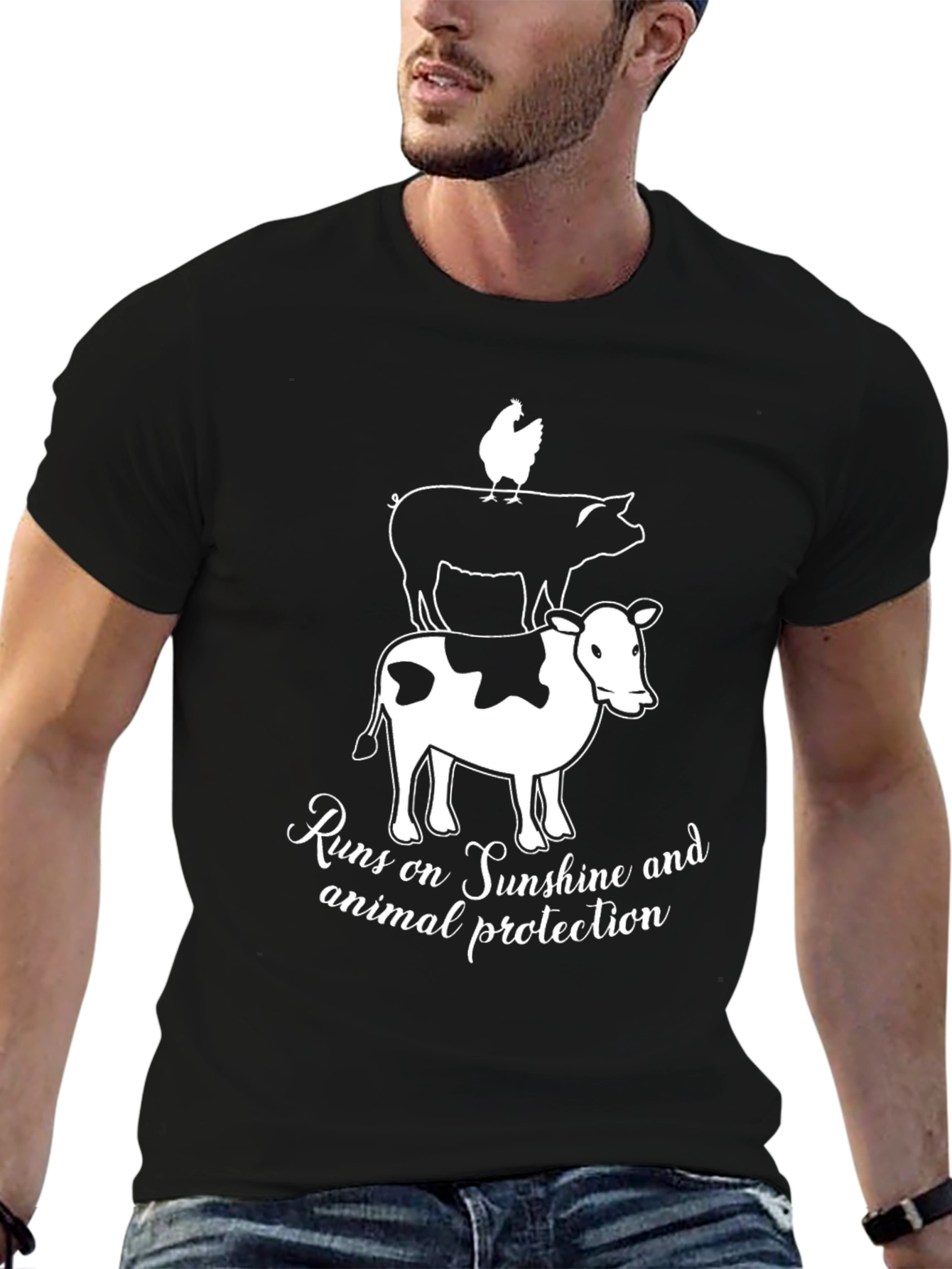 Animal Protection T-Shirt: Chicken Pig Cow Stack