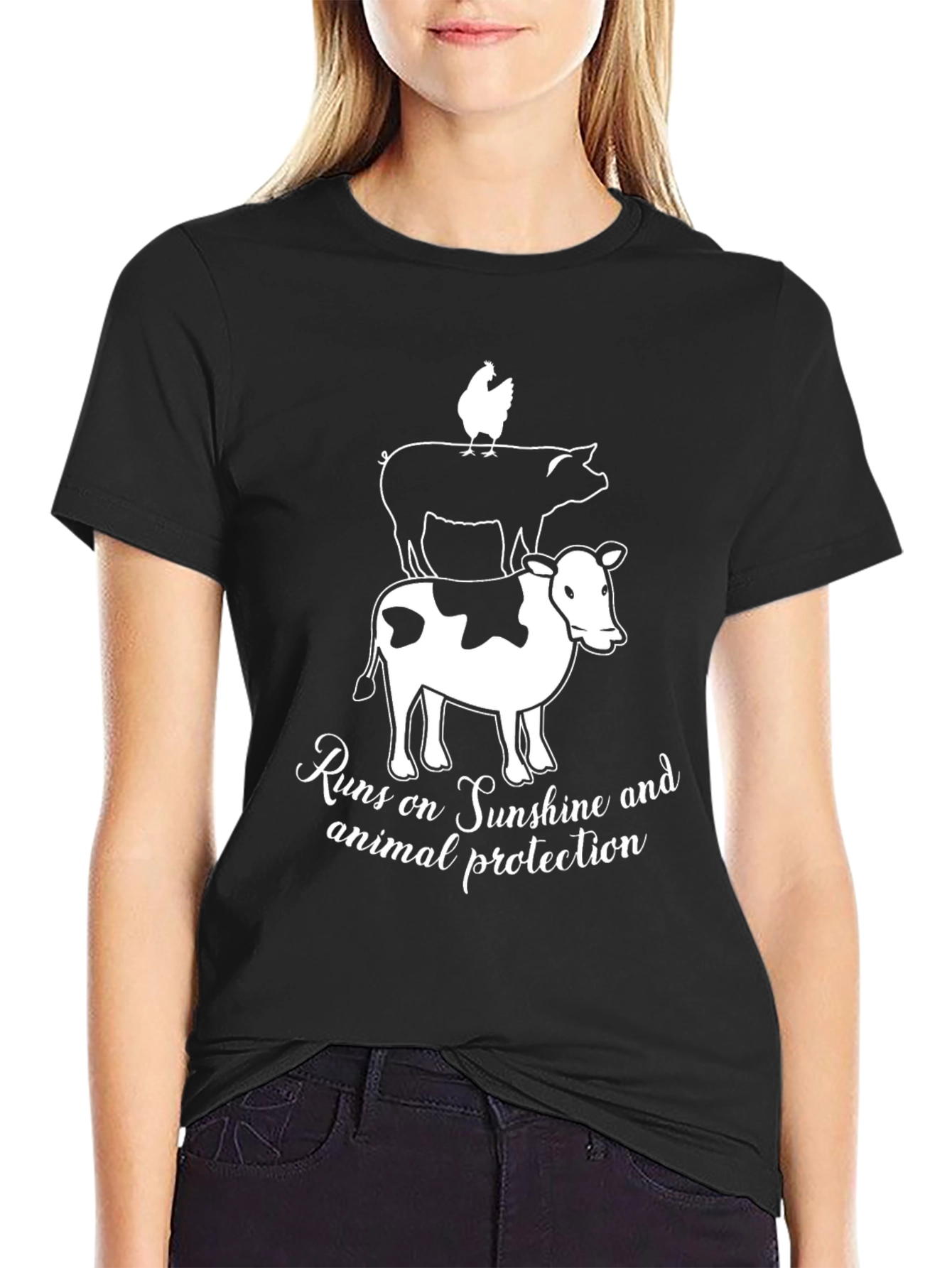 Animal Protection T-Shirt: Chicken Pig Cow Stack