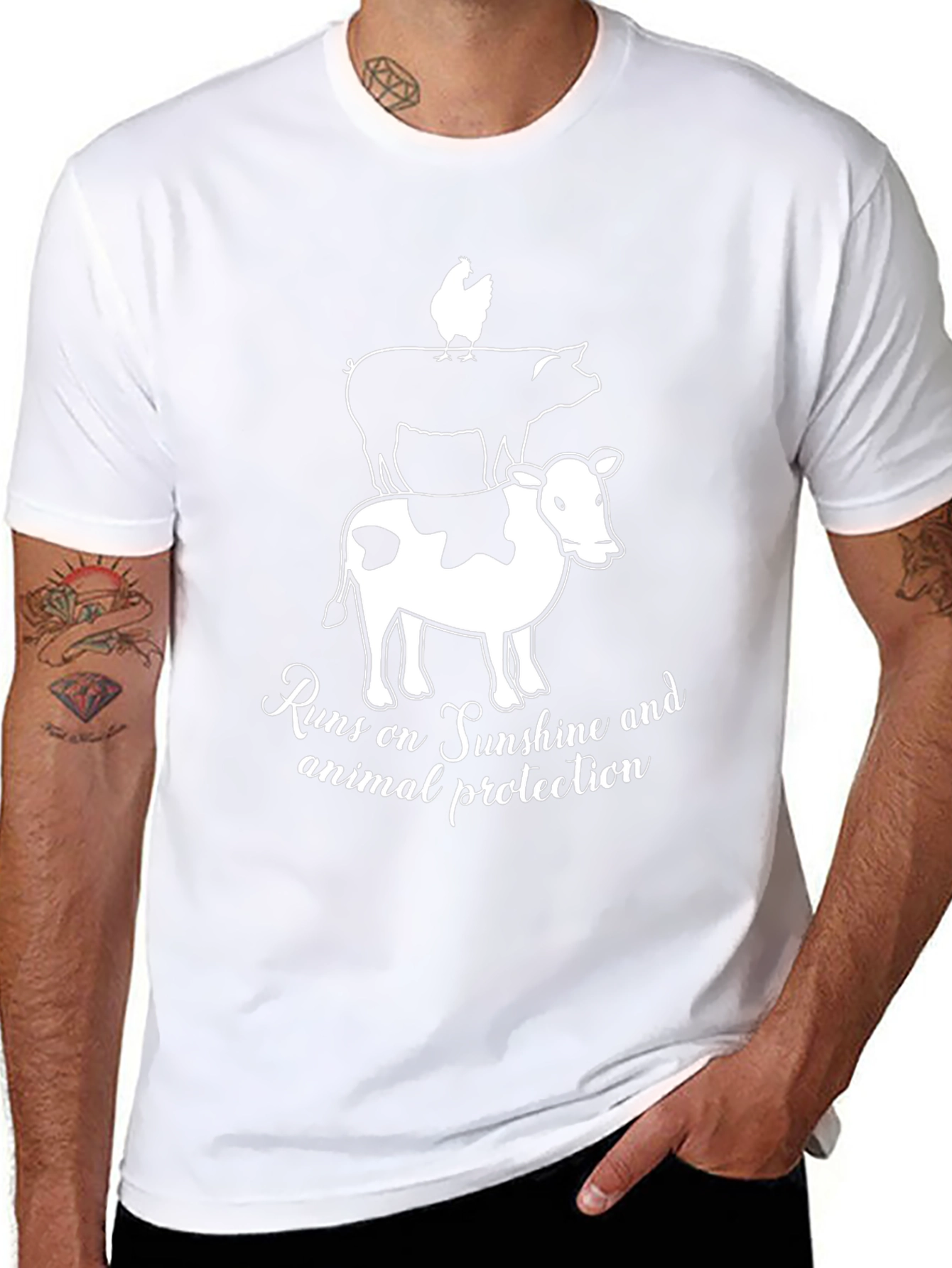 Animal Protection T-Shirt: Chicken Pig Cow Stack