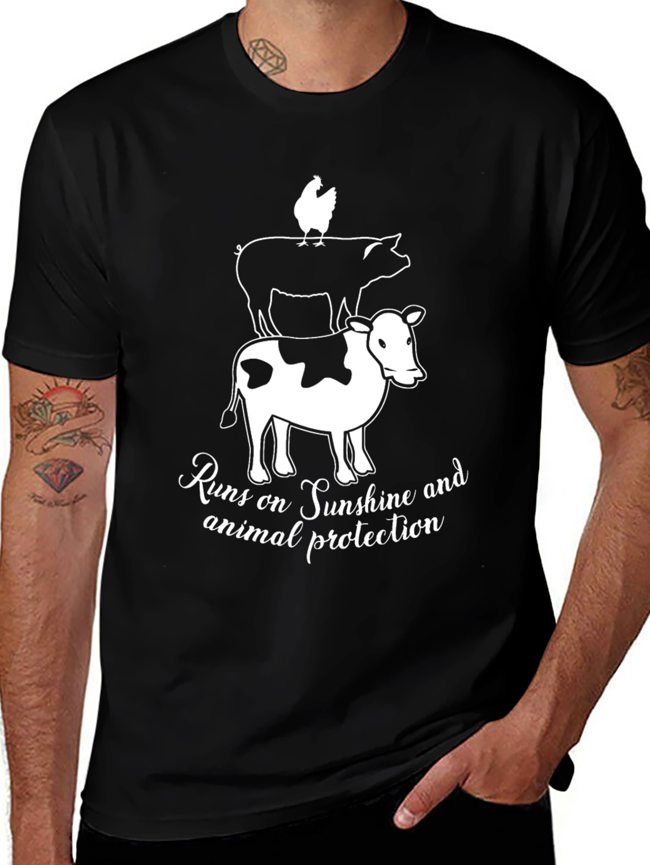 Animal Protection T-Shirt: Chicken Pig Cow Stack