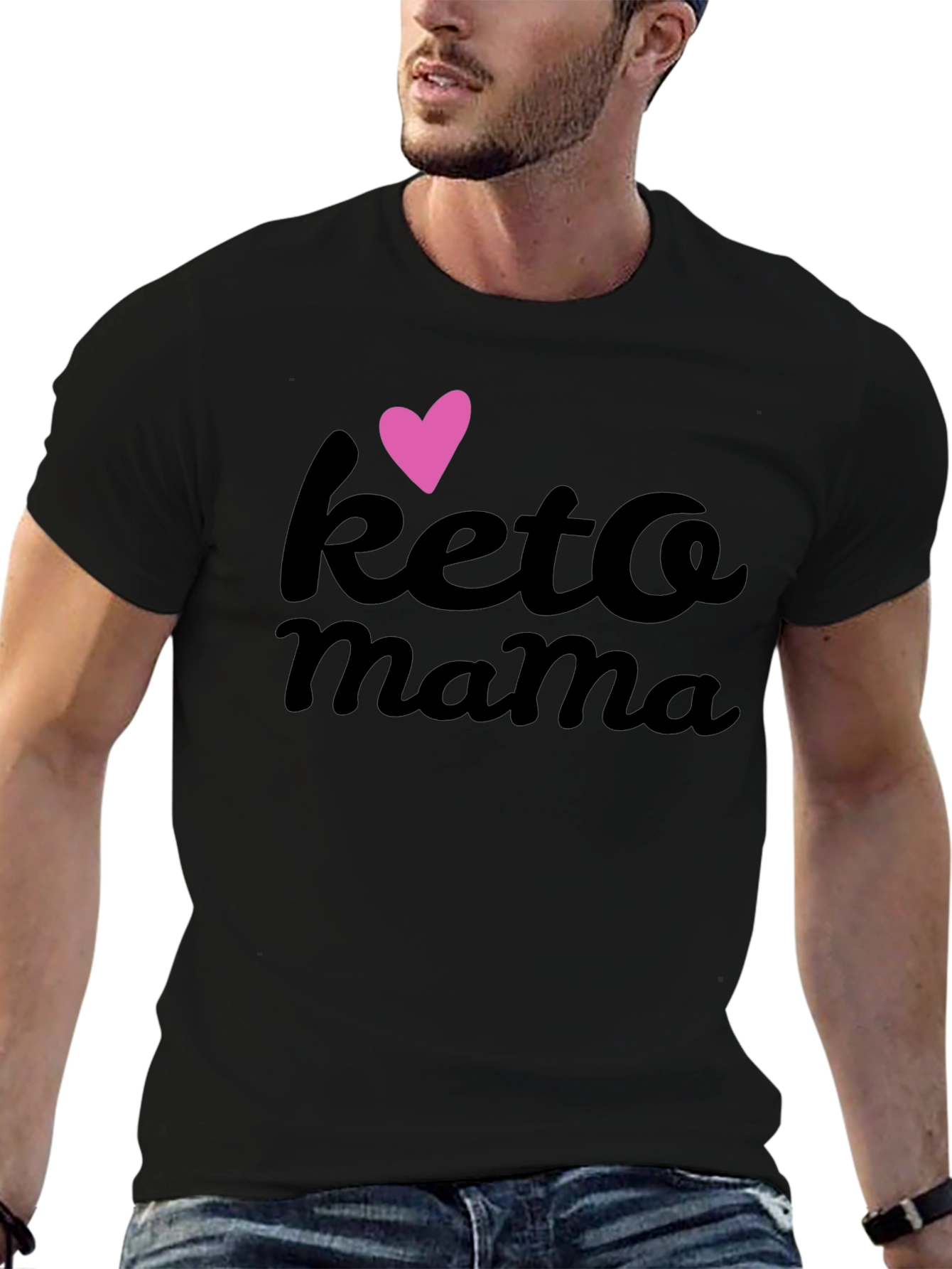 Keto Mama Black T-Shirt with Heart Graphic