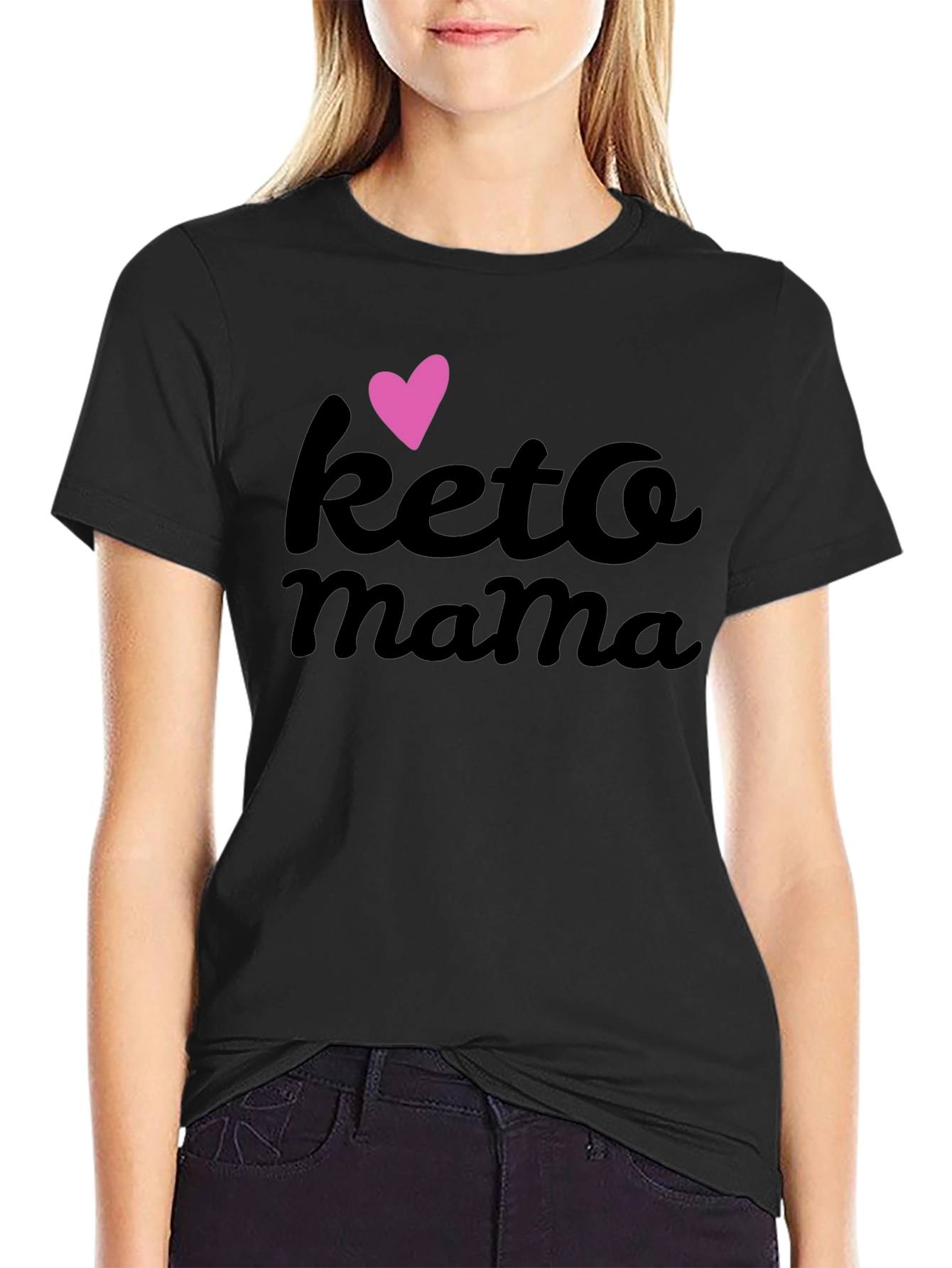 Keto Mama Black T-Shirt with Heart Graphic