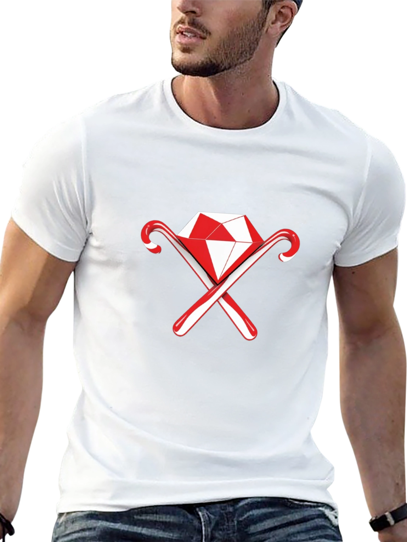 Diamond & Candy Cane Graphic Black Tee