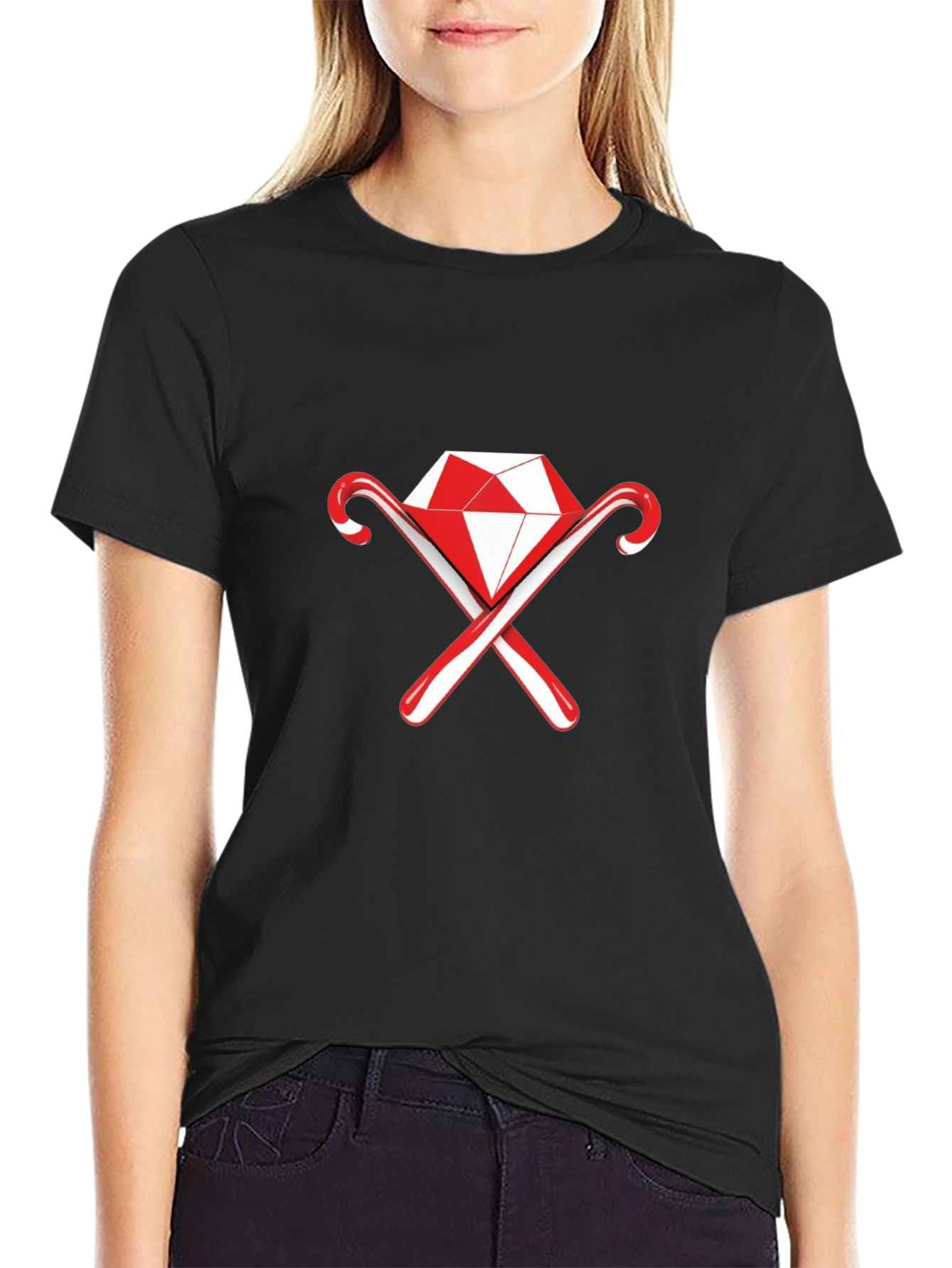 Diamond & Candy Cane Graphic Black Tee