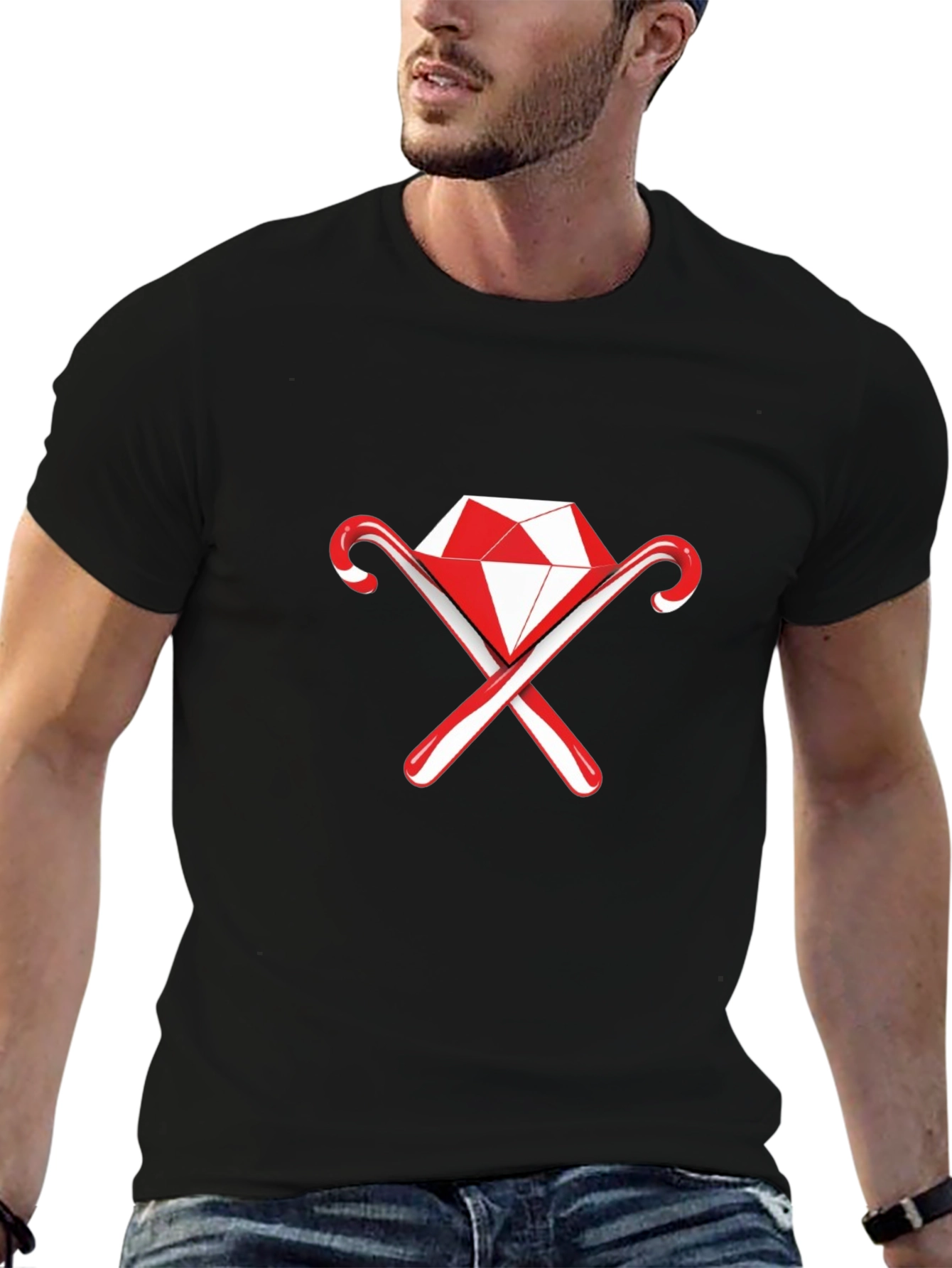 Diamond & Candy Cane Graphic Black Tee