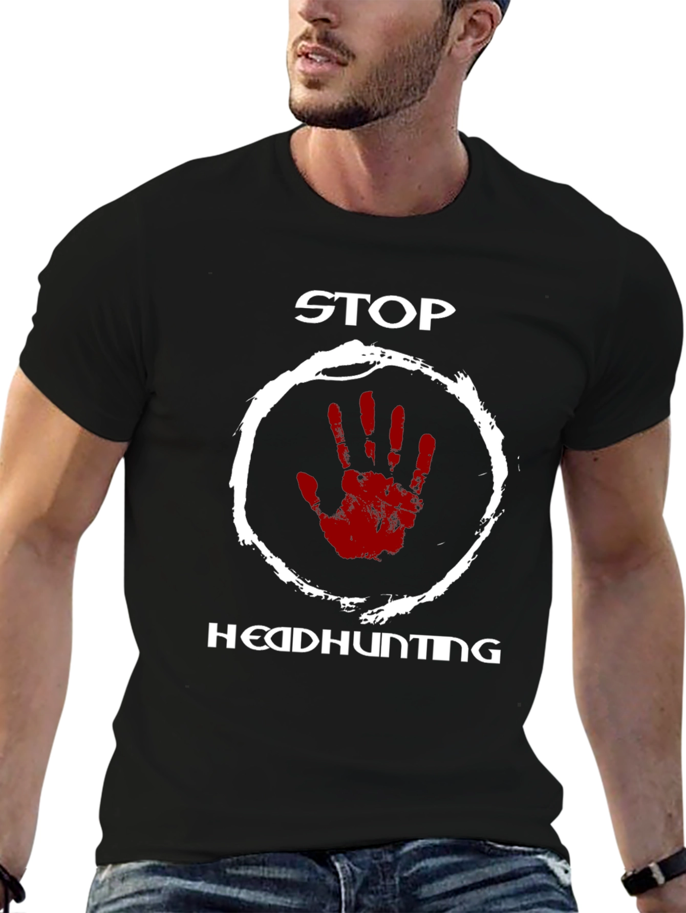 Stop Headhunting T-Shirt - Black Graphic Print