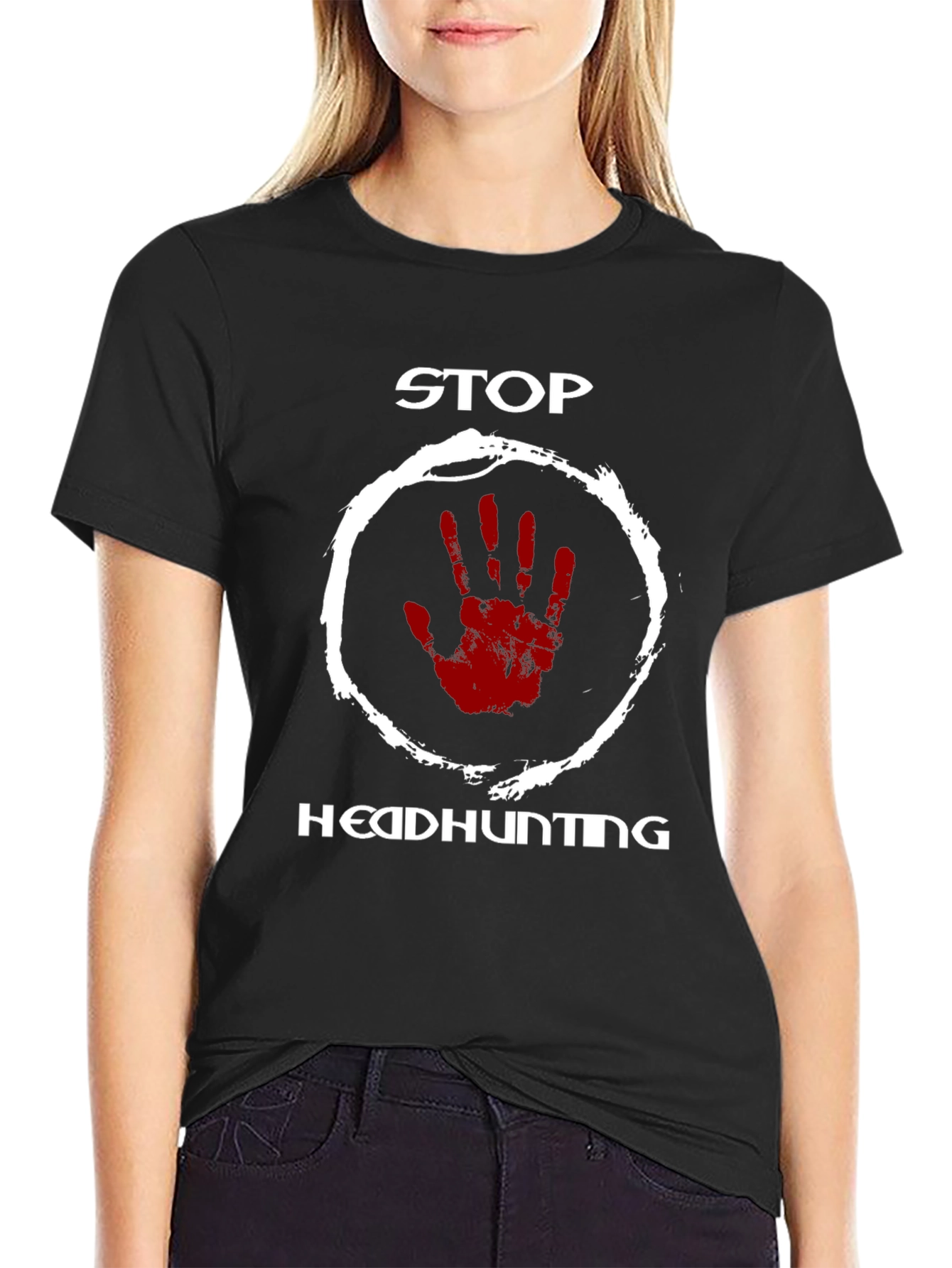 Stop Headhunting T-Shirt - Black Graphic Print