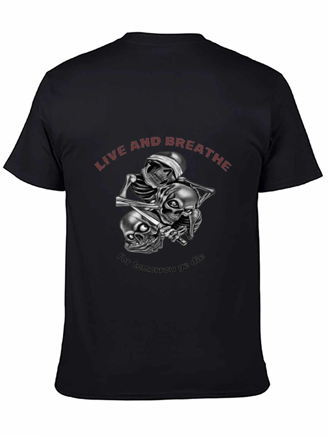 Live and Breathe Skull Graphic Tee - Black Cotton