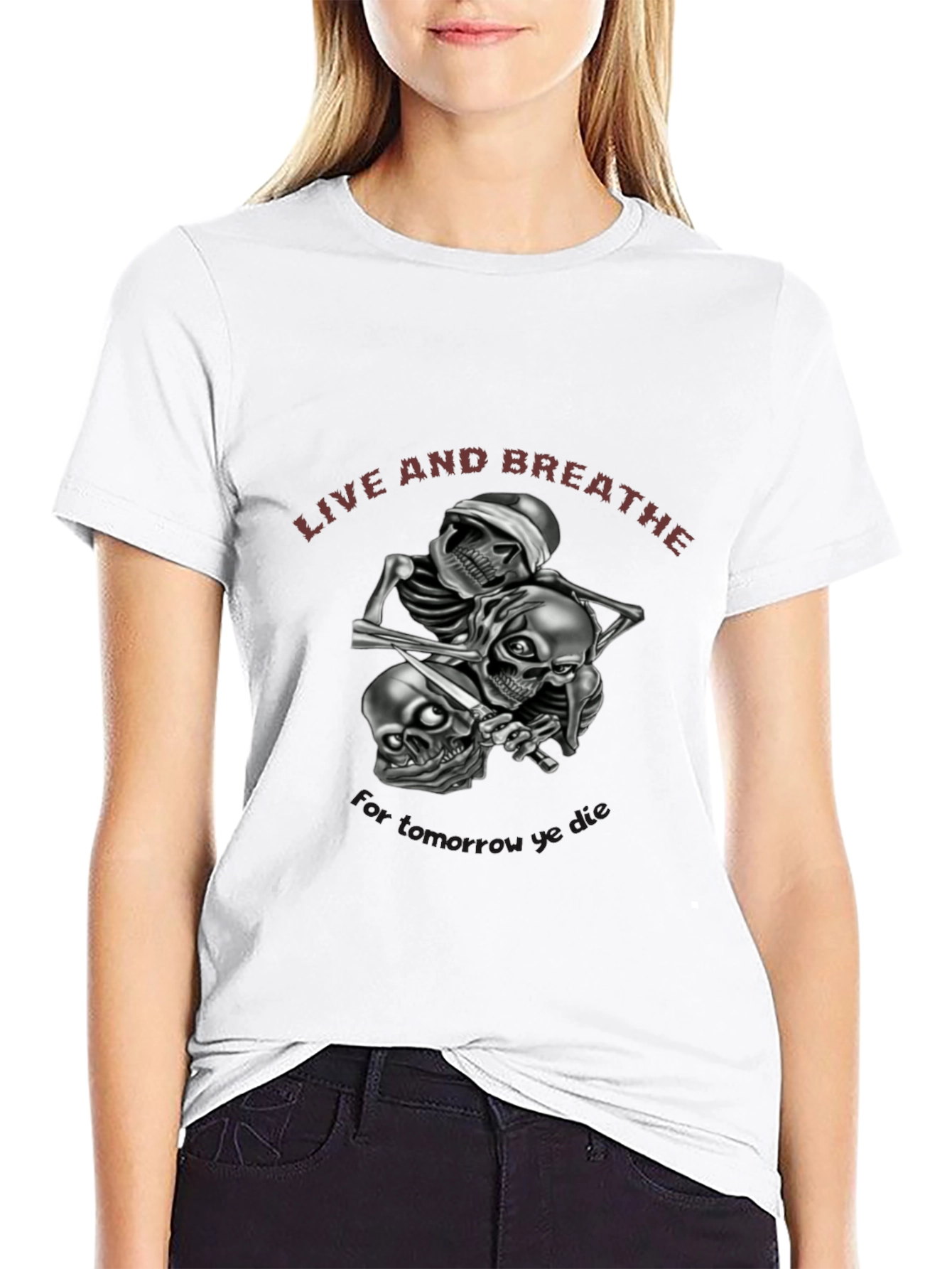 Live and Breathe Skull Graphic Tee - Black Cotton