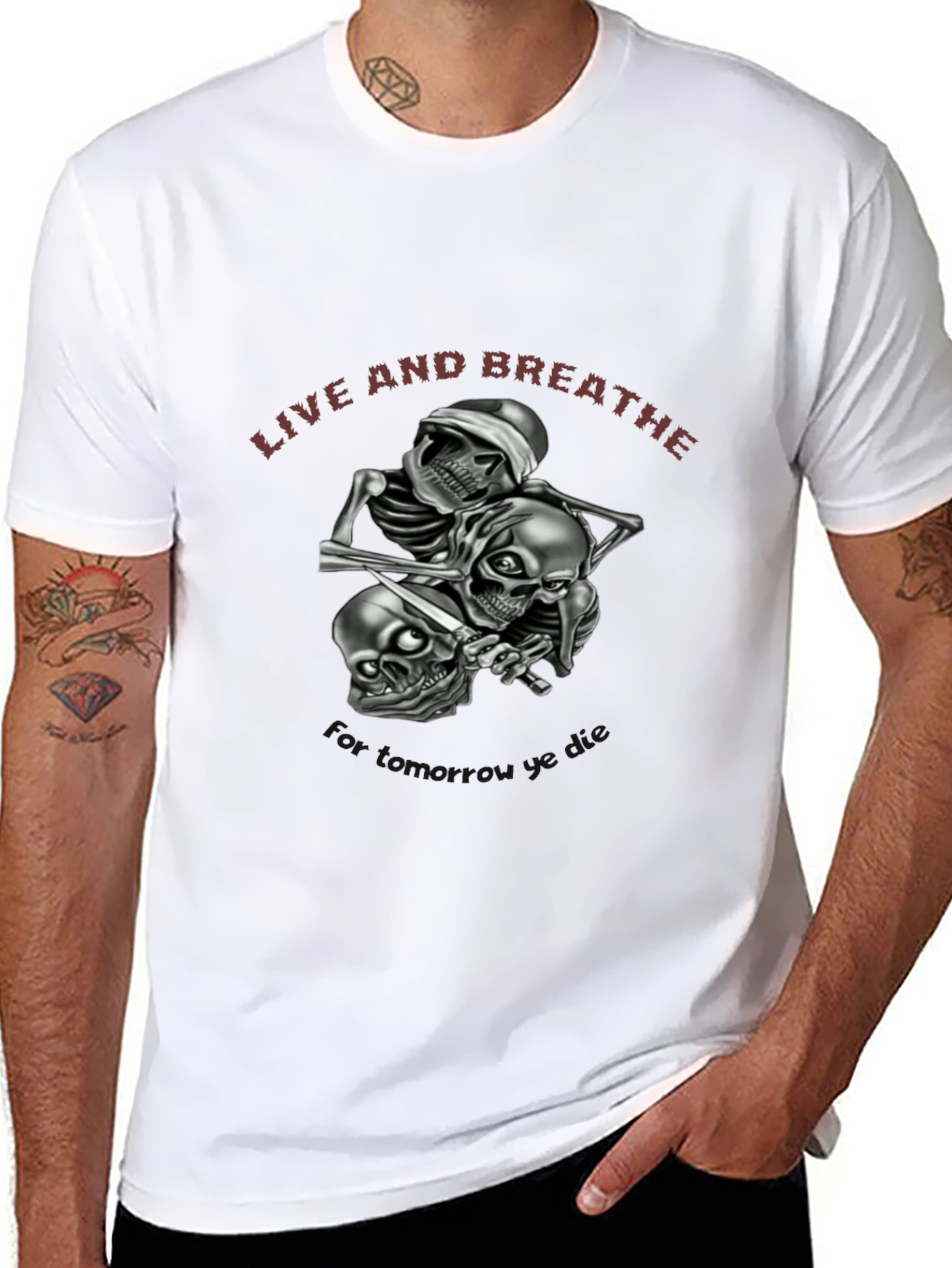Live and Breathe Skull Graphic Tee - Black Cotton