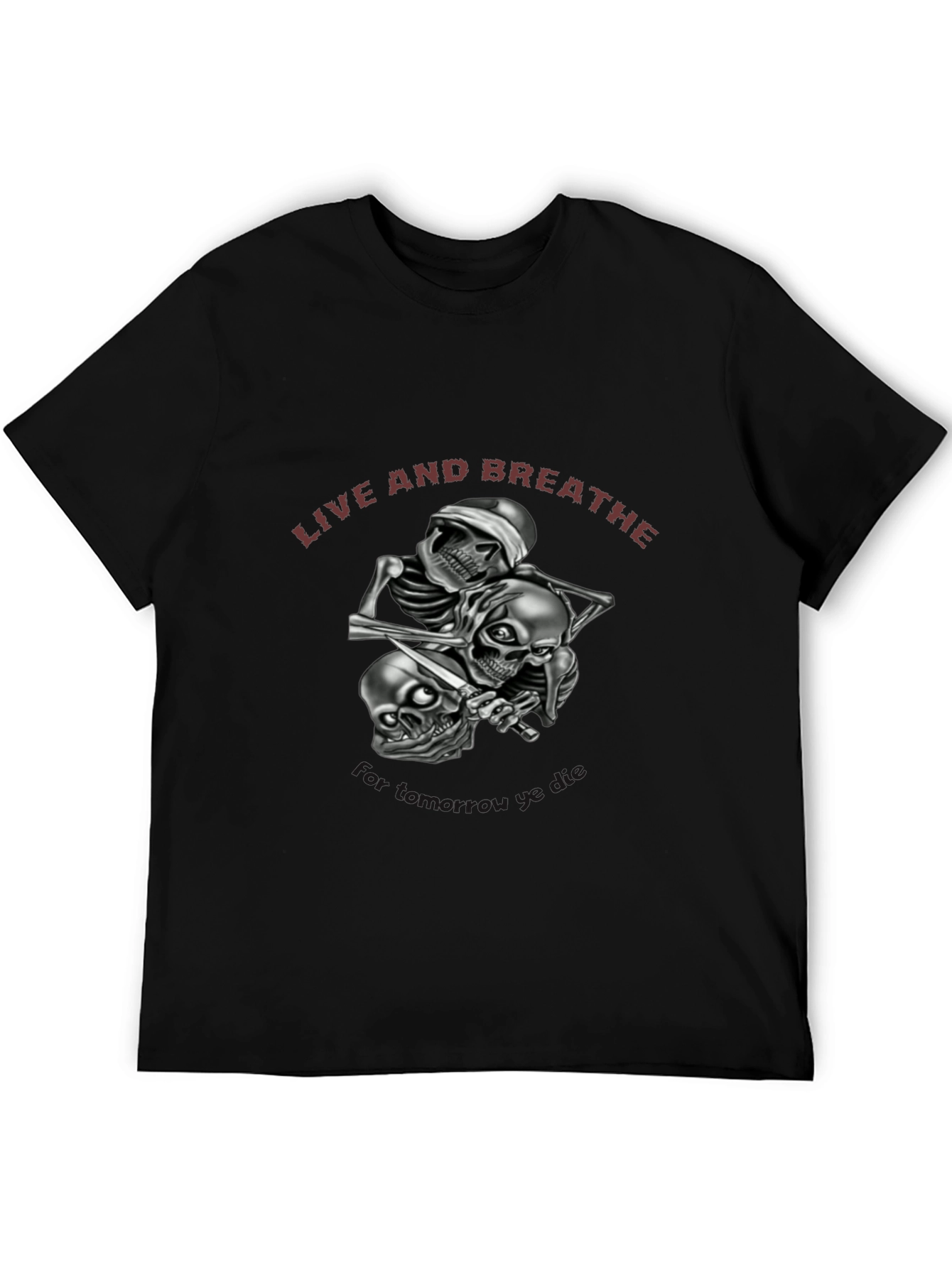 Live and Breathe Skull Graphic Tee - Black Cotton