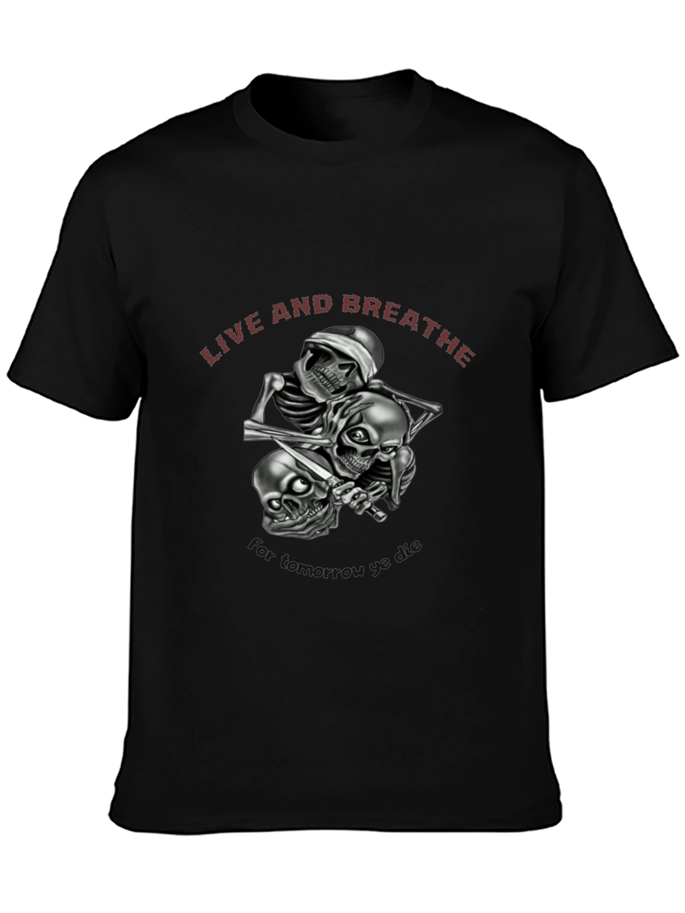 Live and Breathe Skull Graphic Tee - Black Cotton