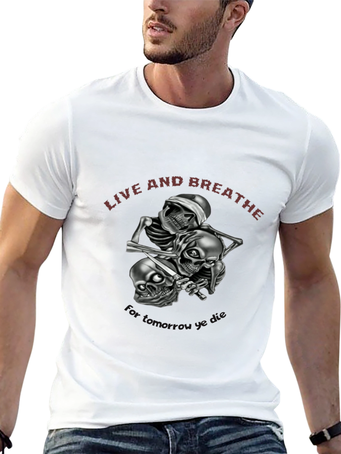 Live and Breathe Skull Graphic Tee - Black Cotton