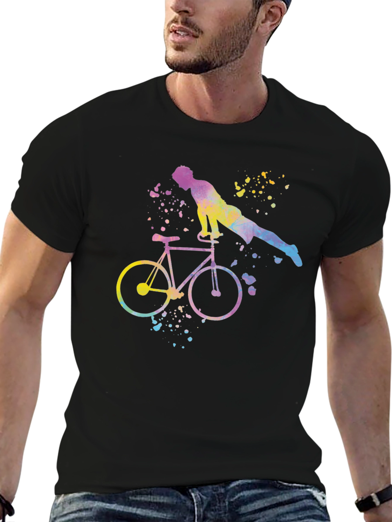 Watercolor Cycling Man T-Shirt