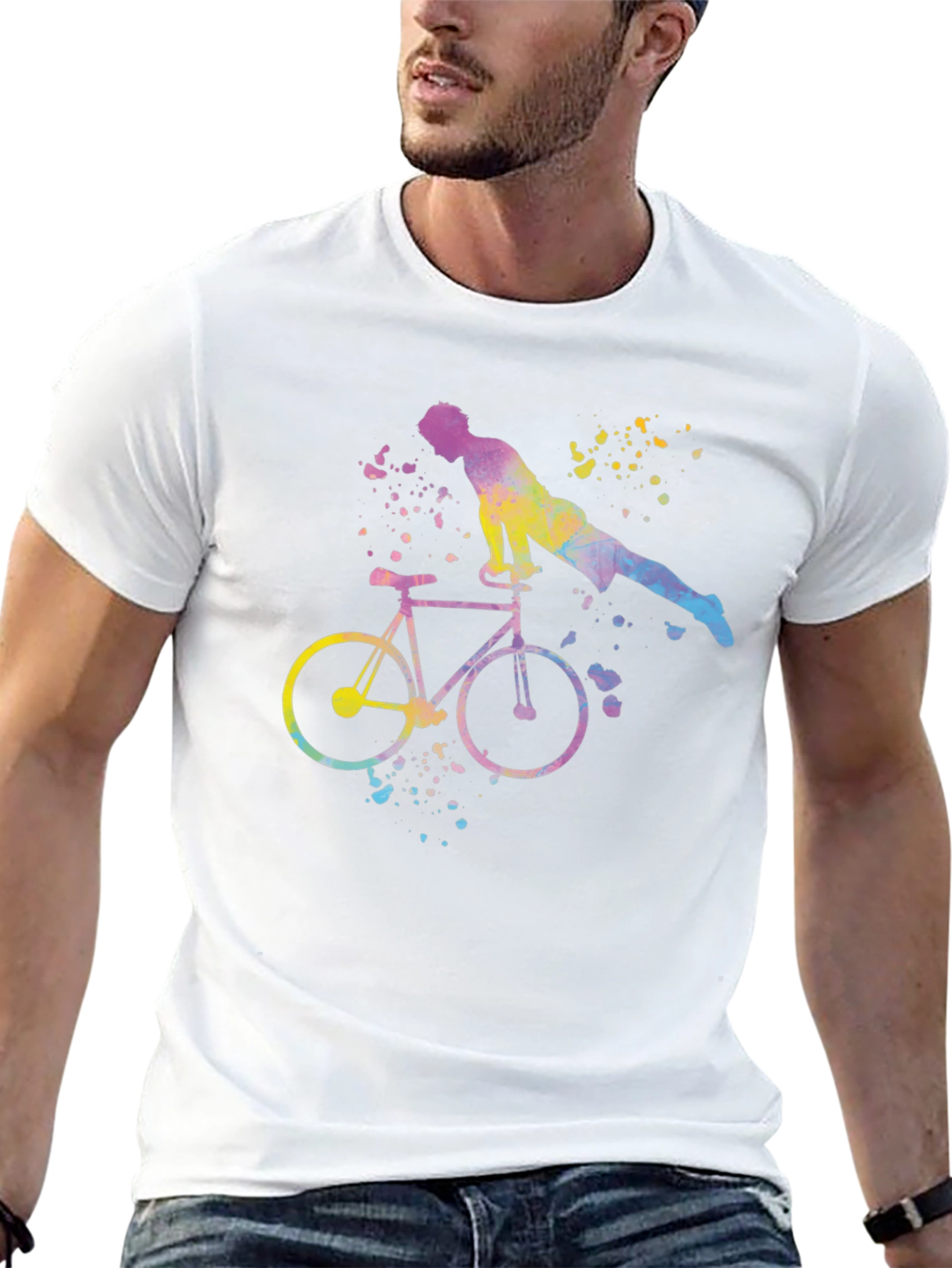 Watercolor Cycling Man T-Shirt