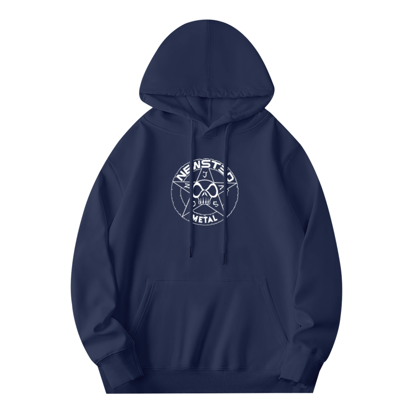 Vintage Metal Skull Star Navy Hoodie, Edgy Streetwear Comfort Sweatshirt