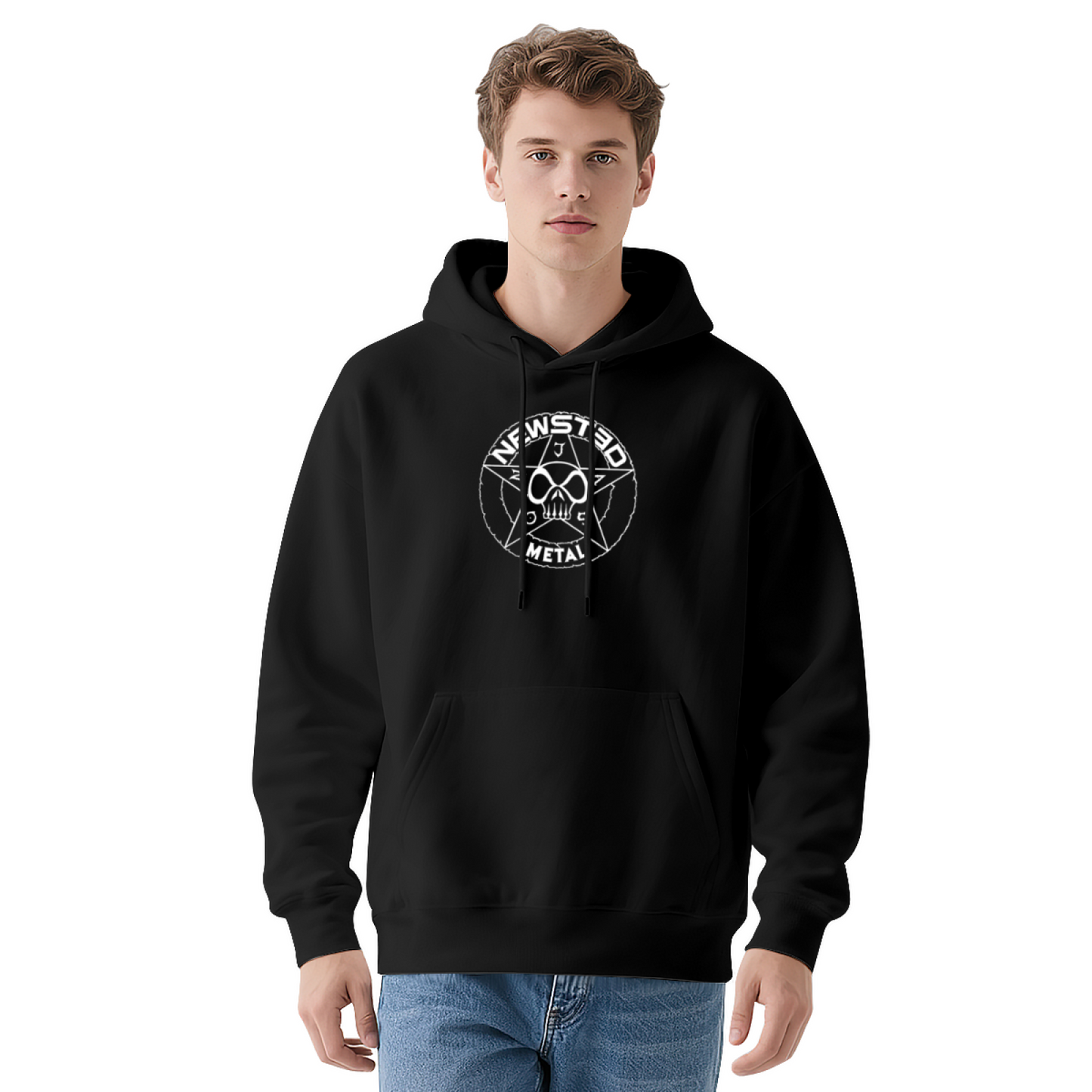 Vintage Metal Skull Star Navy Hoodie, Edgy Streetwear Comfort Sweatshirt