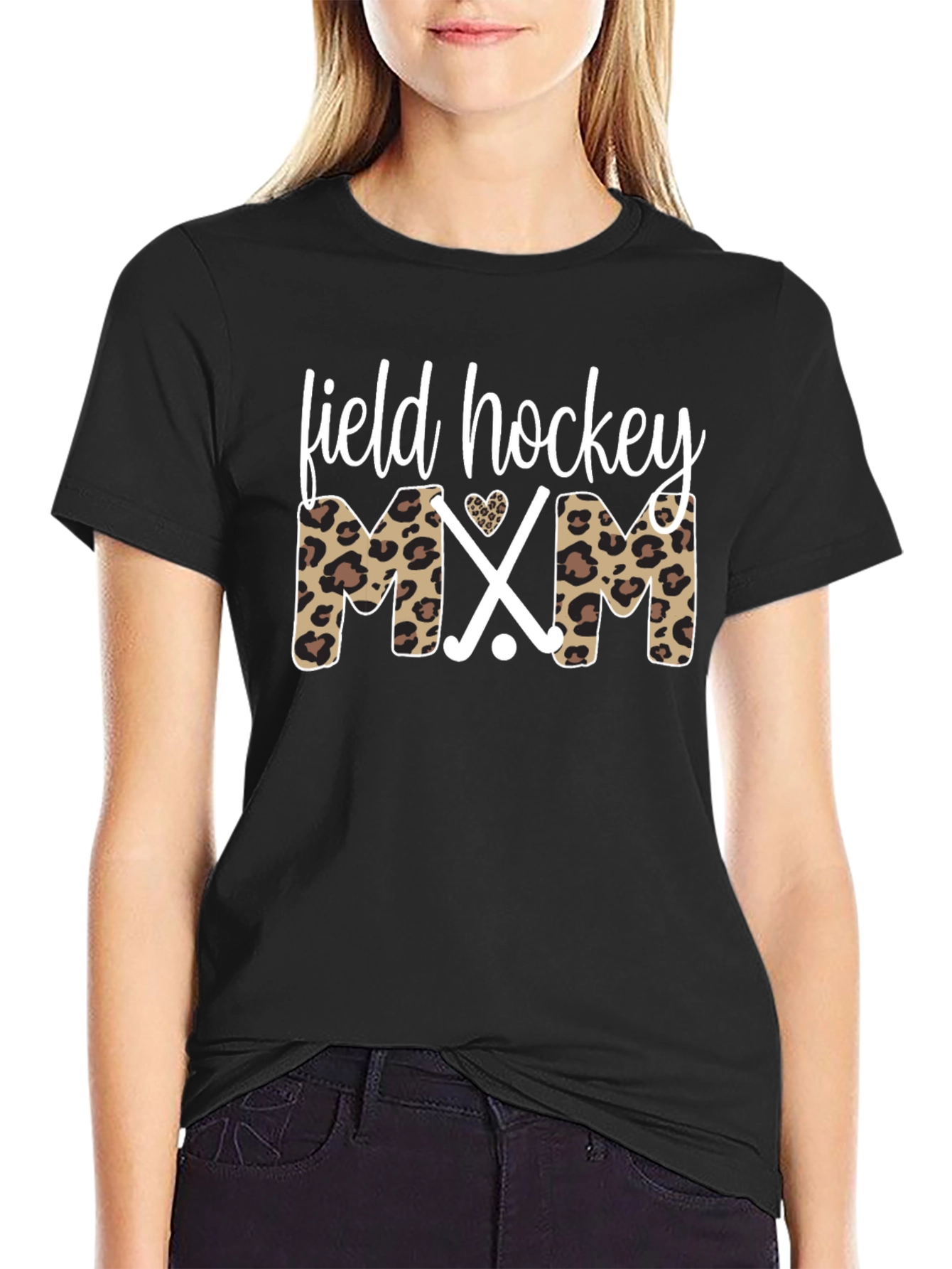 Field Hockey Mom Leopard Print T-Shirt
