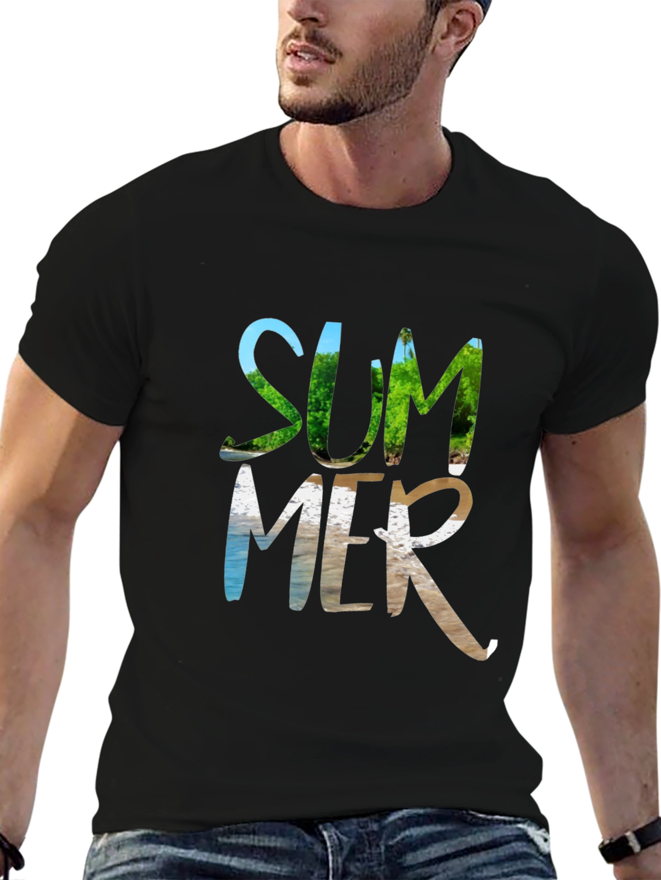 Summer Themed Graphic Tee - Black