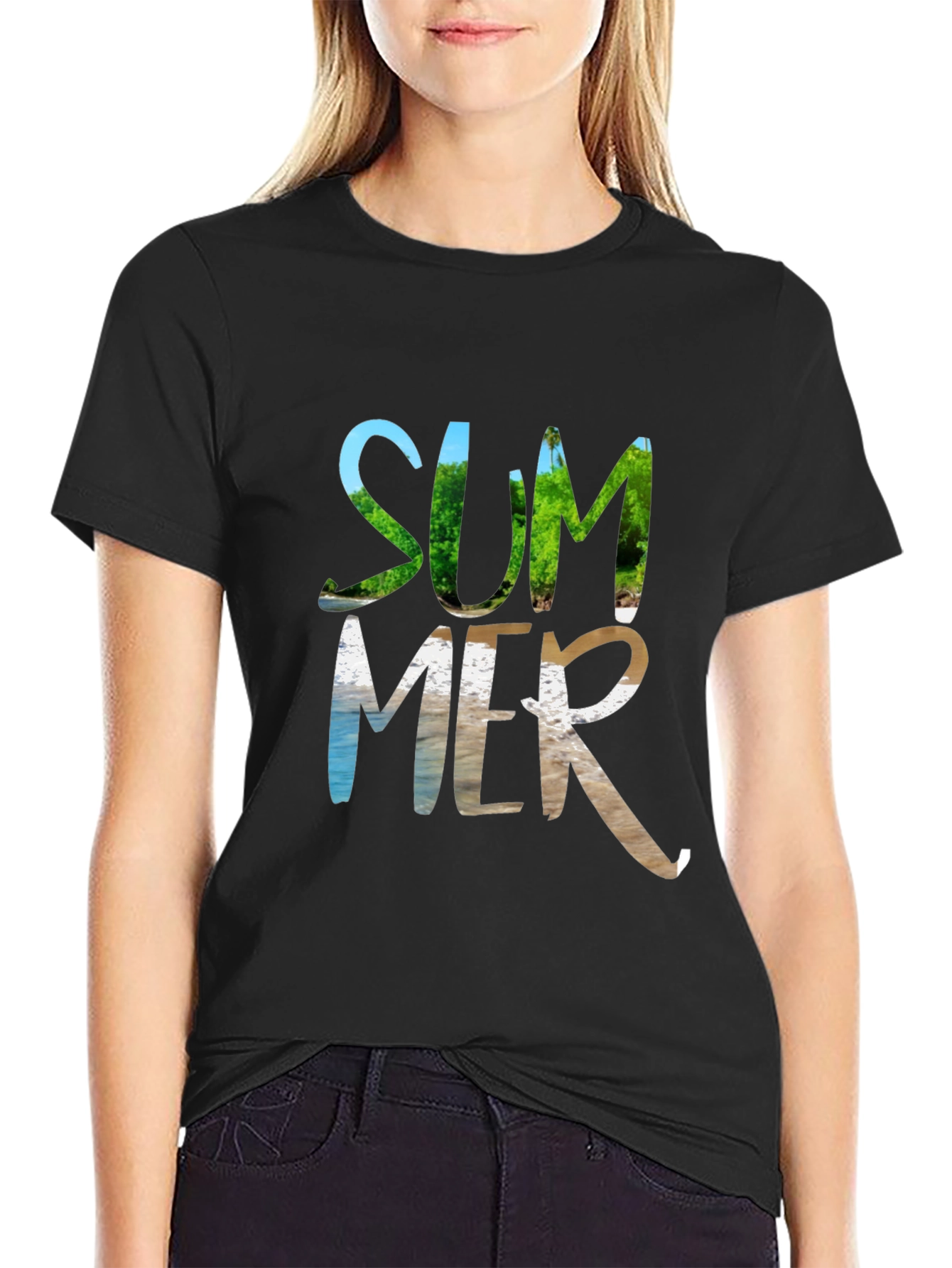 Summer Themed Graphic Tee - Black