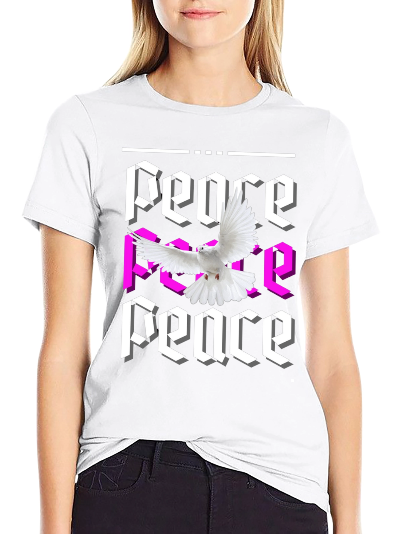 Peace Dove Graphic Print Black T-Shirt