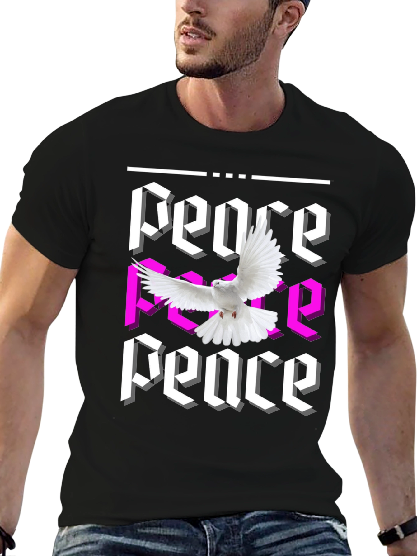 Peace Dove Graphic Print Black T-Shirt