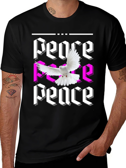 Peace Dove Graphic Print Black T-Shirt