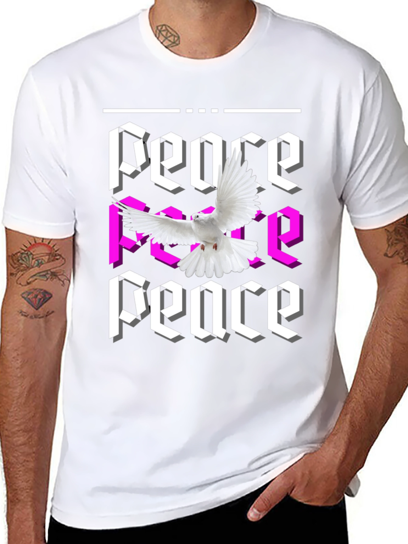 Peace Dove Graphic Print Black T-Shirt