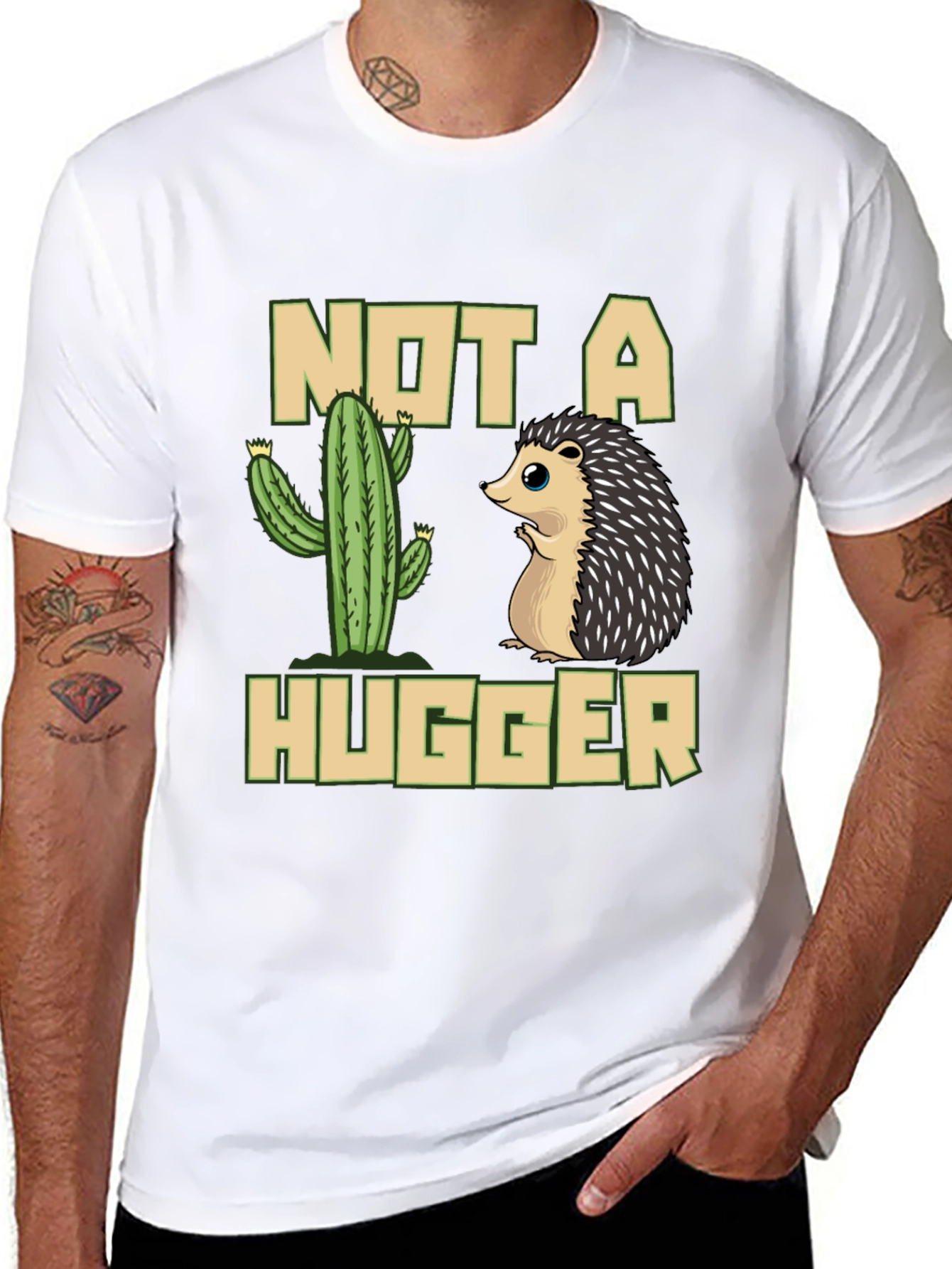 Not a Hugger T-Shirt - Cactus & Hedgehog Design