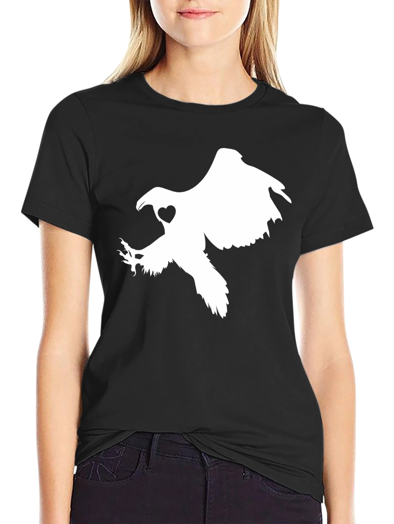 Black T-shirt with White Eagle Heart Graphic