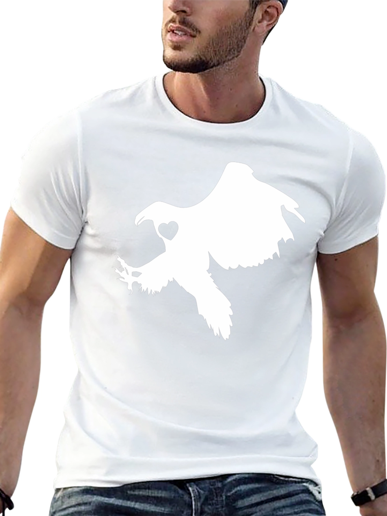 Black T-shirt with White Eagle Heart Graphic