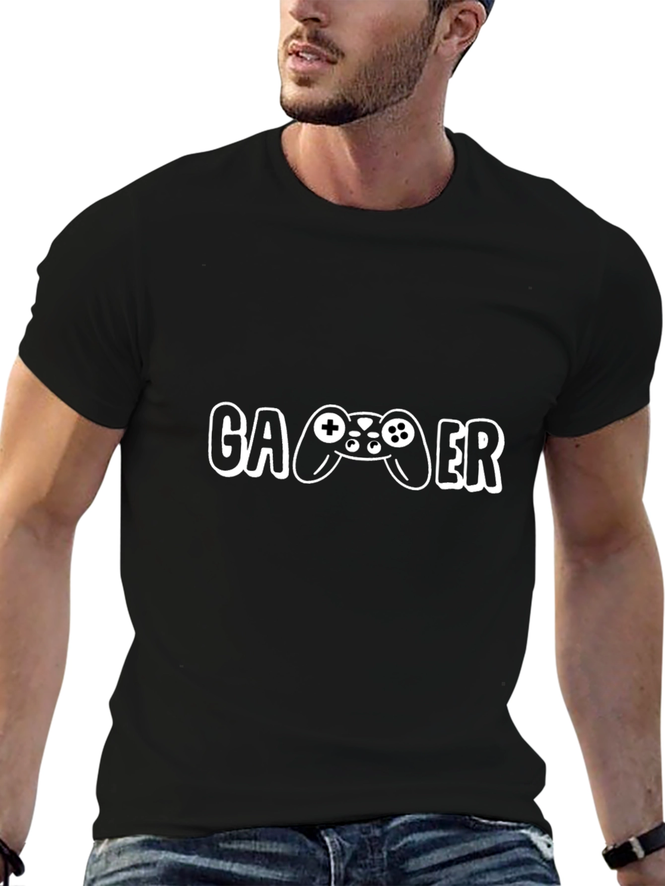 Gamer T-Shirt - Black Cotton Tee with Controller Graphic