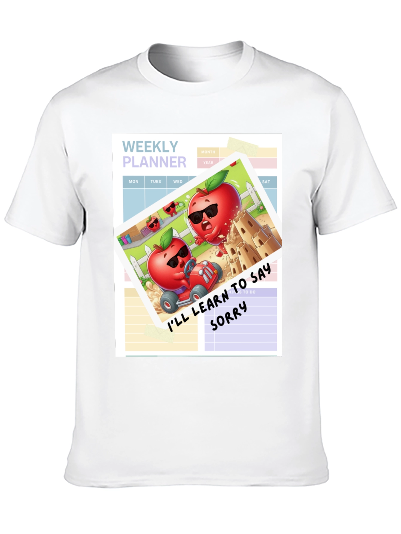 Funny Apple Cartoon Weekly Planner T-Shirt