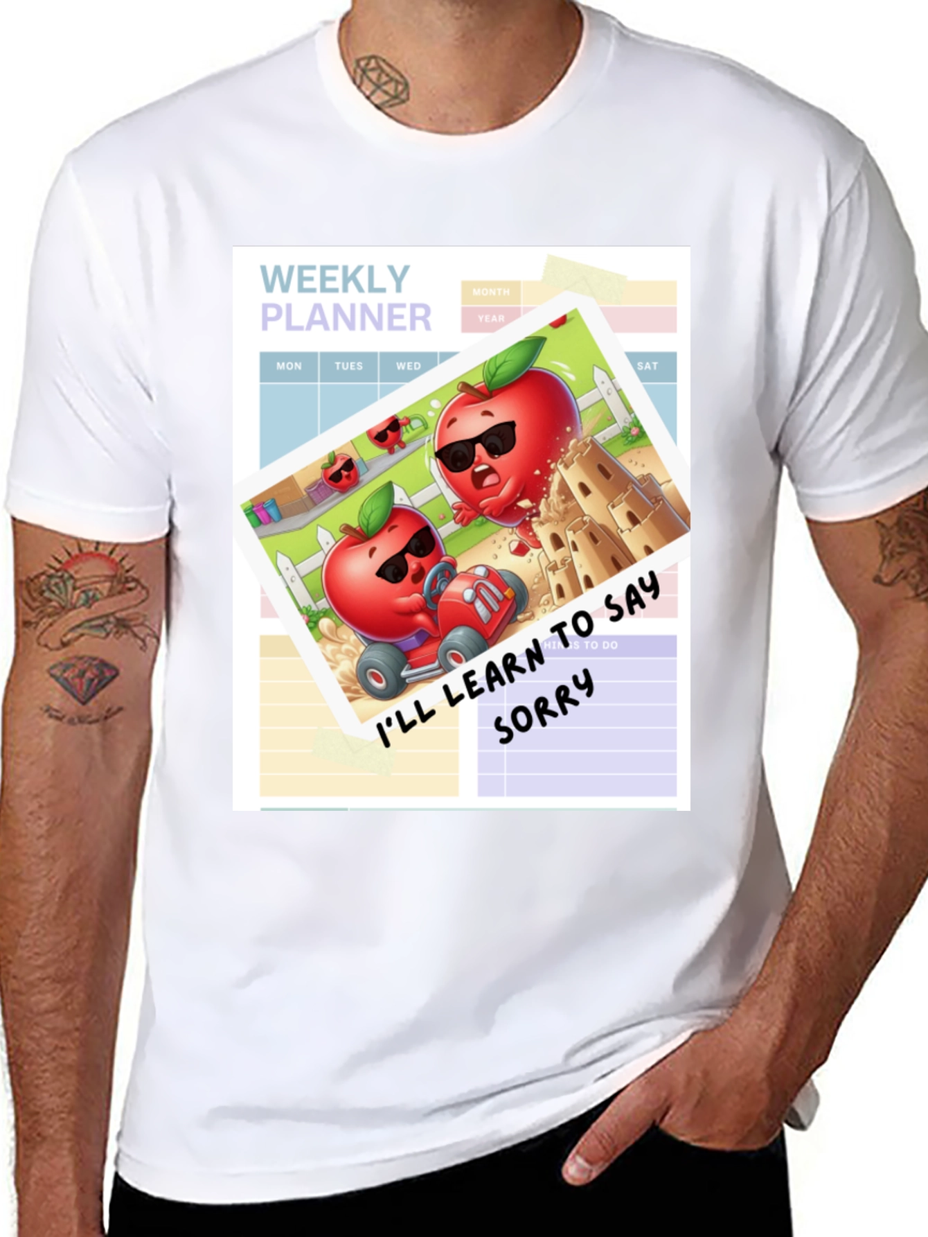 Funny Apple Cartoon Weekly Planner T-Shirt
