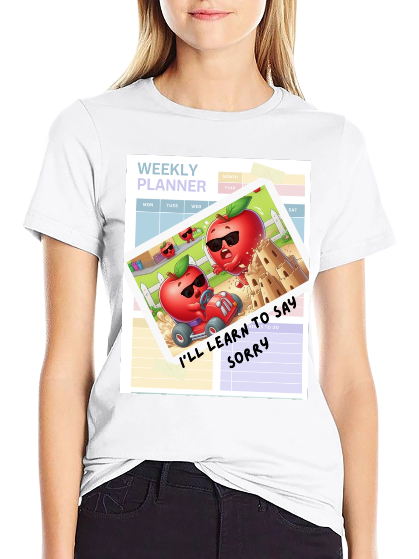 Funny Apple Cartoon Weekly Planner T-Shirt