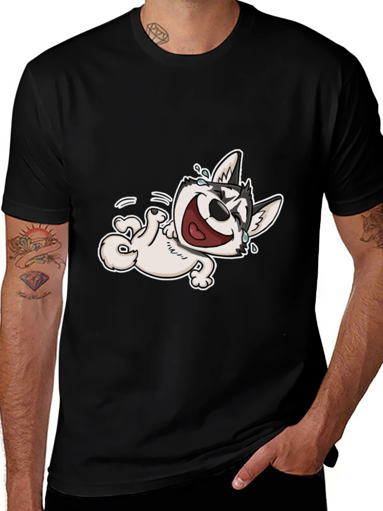 Laughing Husky T-Shirt - Black Cotton Tee