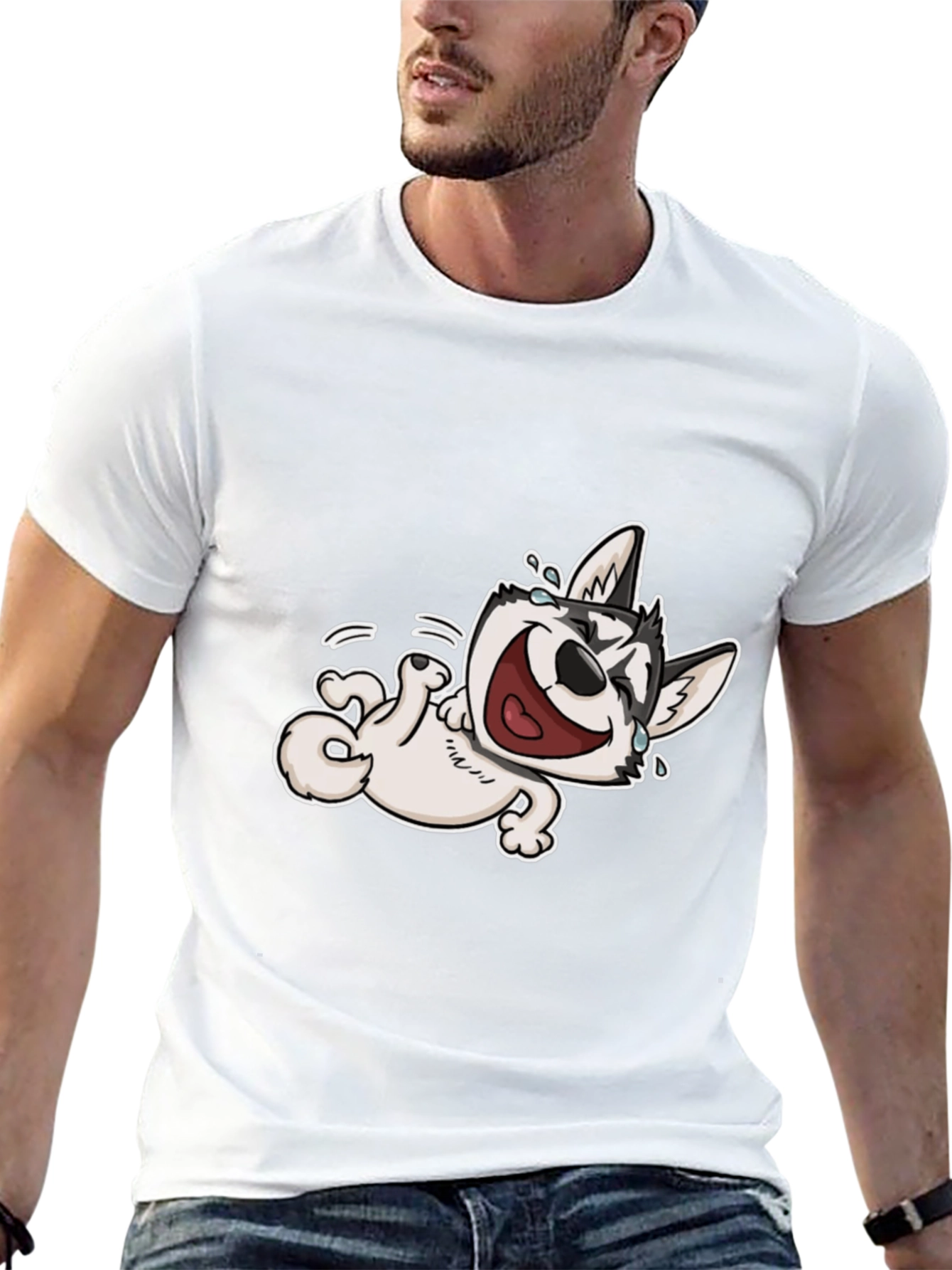 Laughing Husky T-Shirt - Black Cotton Tee