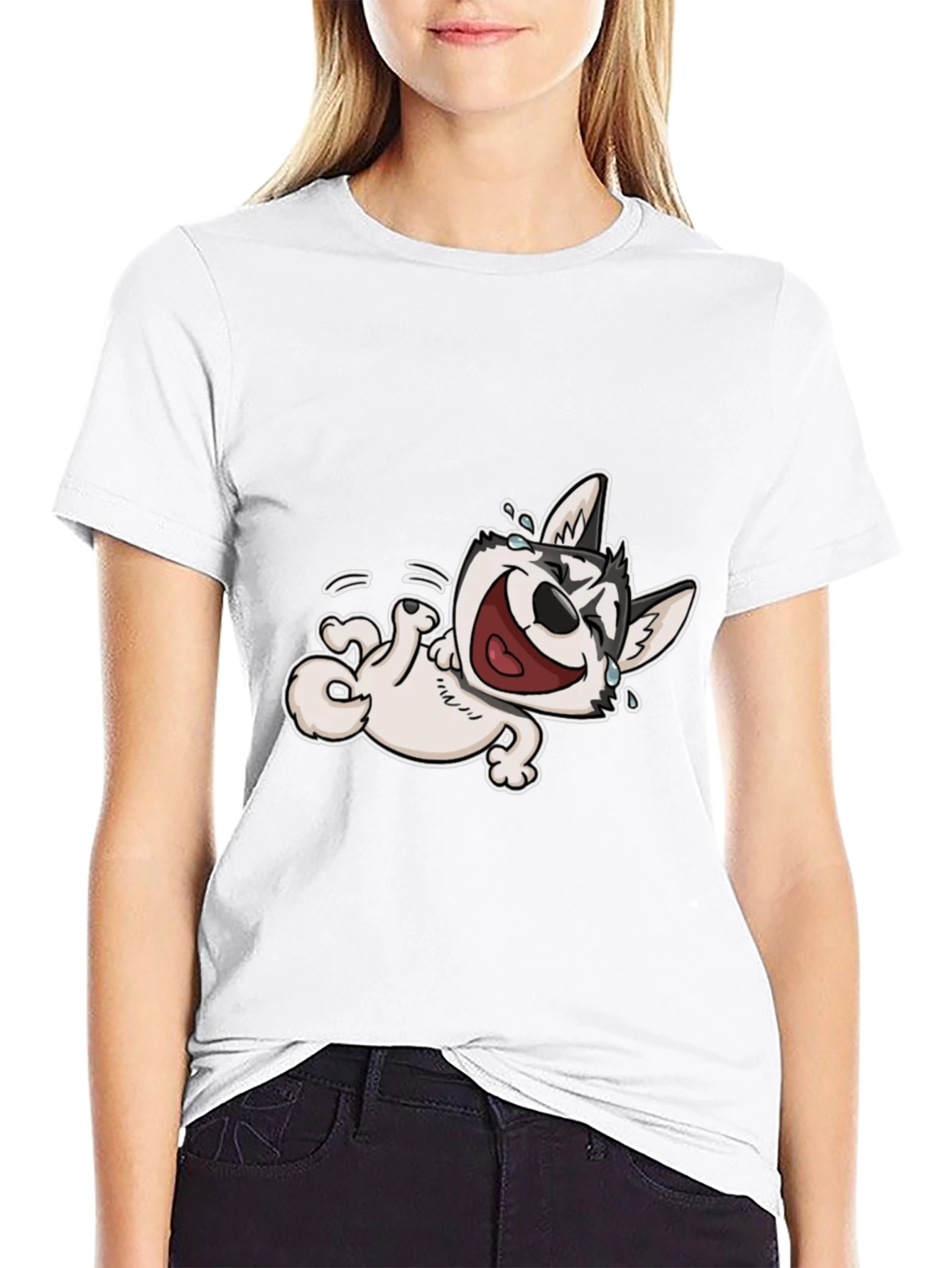 Laughing Husky T-Shirt - Black Cotton Tee
