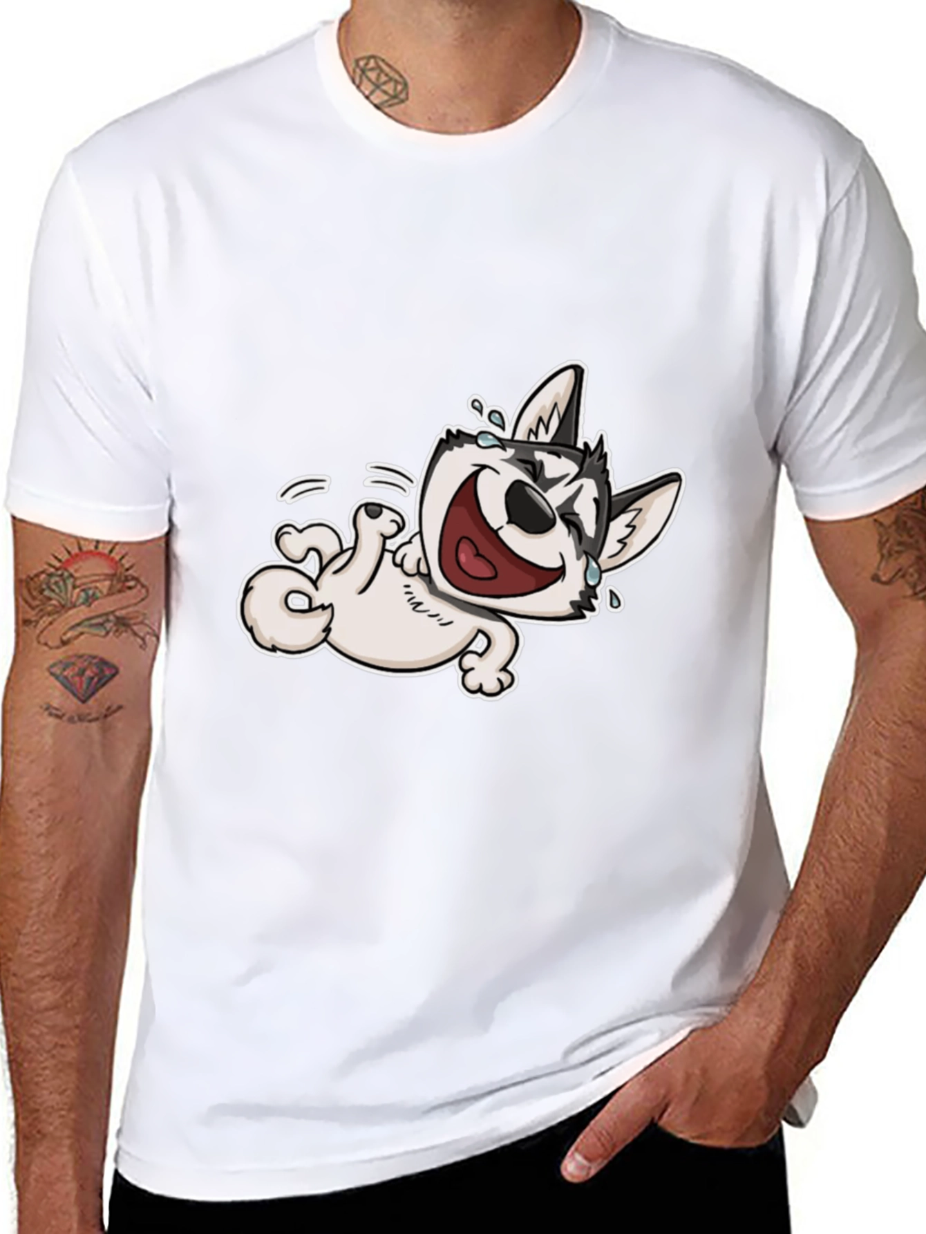 Laughing Husky T-Shirt - Black Cotton Tee