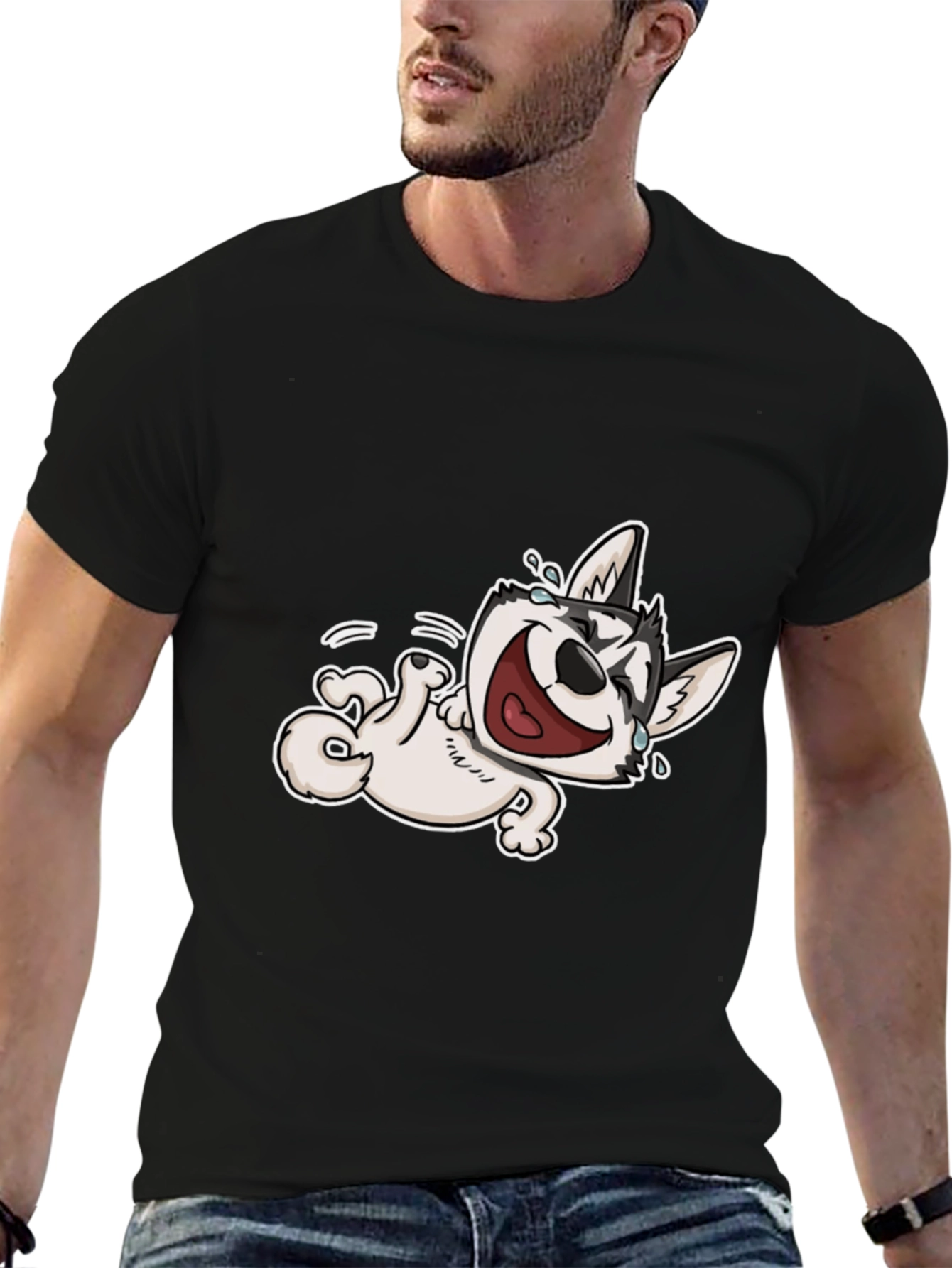 Laughing Husky T-Shirt - Black Cotton Tee