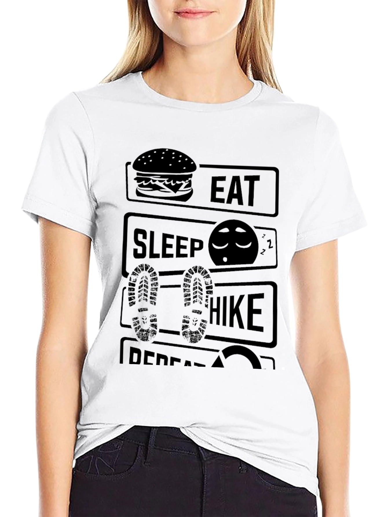 Eat Sleep Hike Repeat Black Graphic Tee