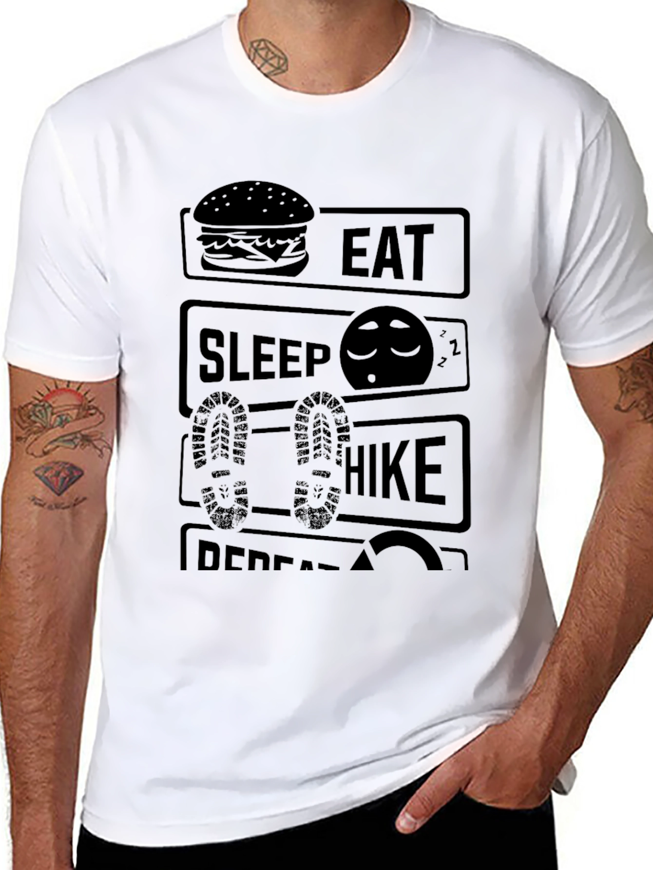 Eat Sleep Hike Repeat Black Graphic Tee