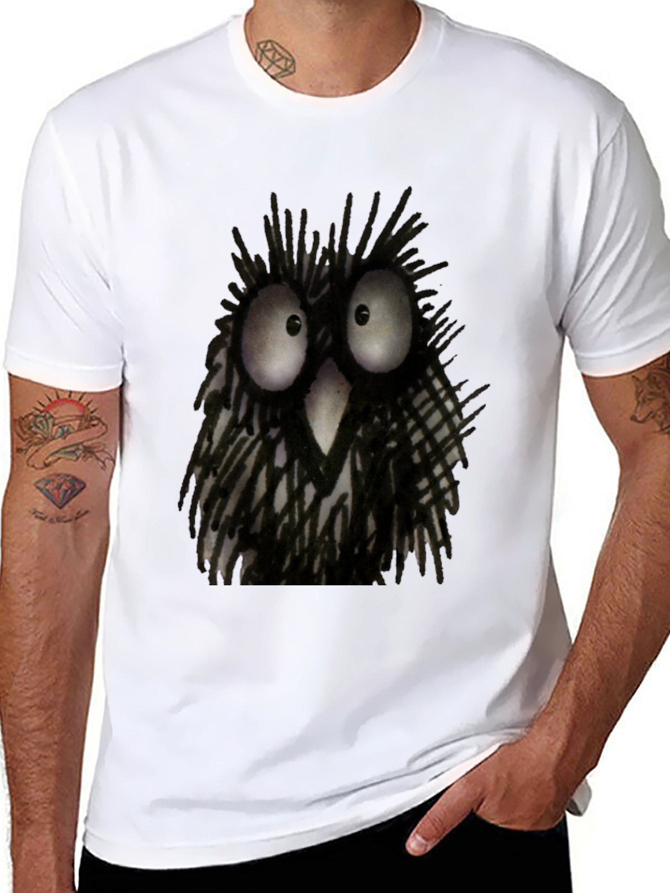 Whimsical Owl Graphic Tee - Black Unisex T-Shirt