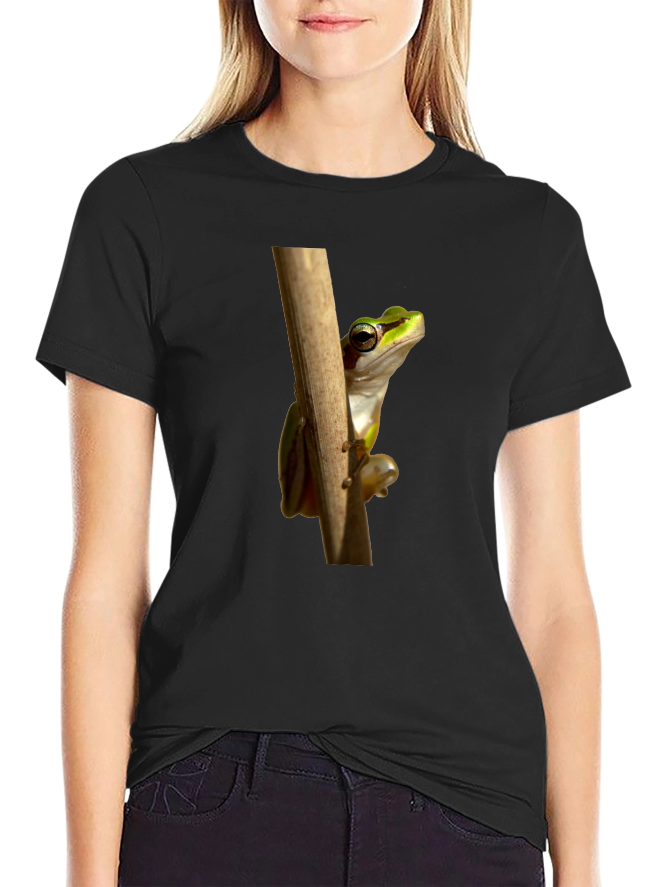 Frog on Branch Graphic T-Shirt - Black