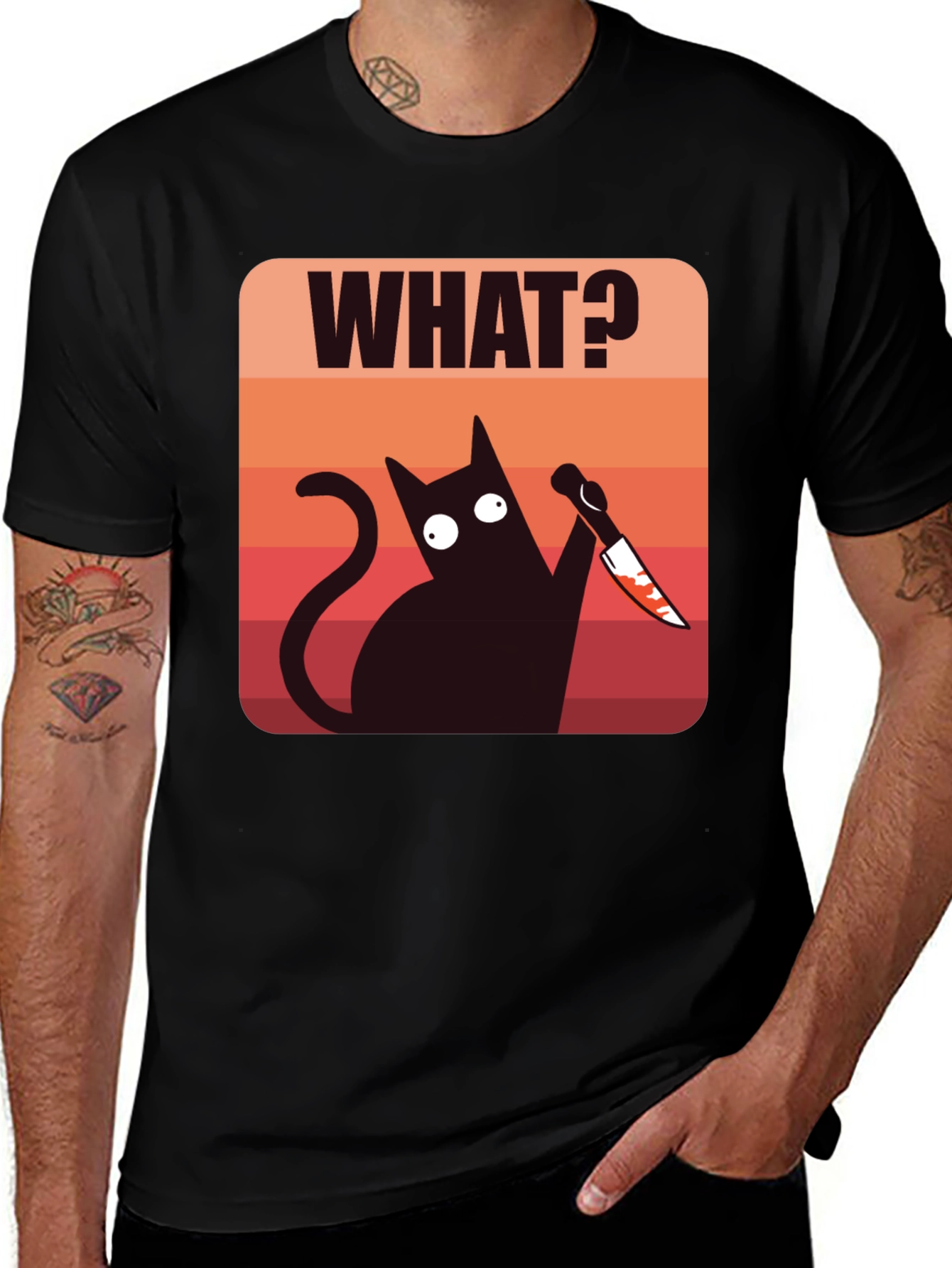 Funny Cat With Knife Mens T-Shirt