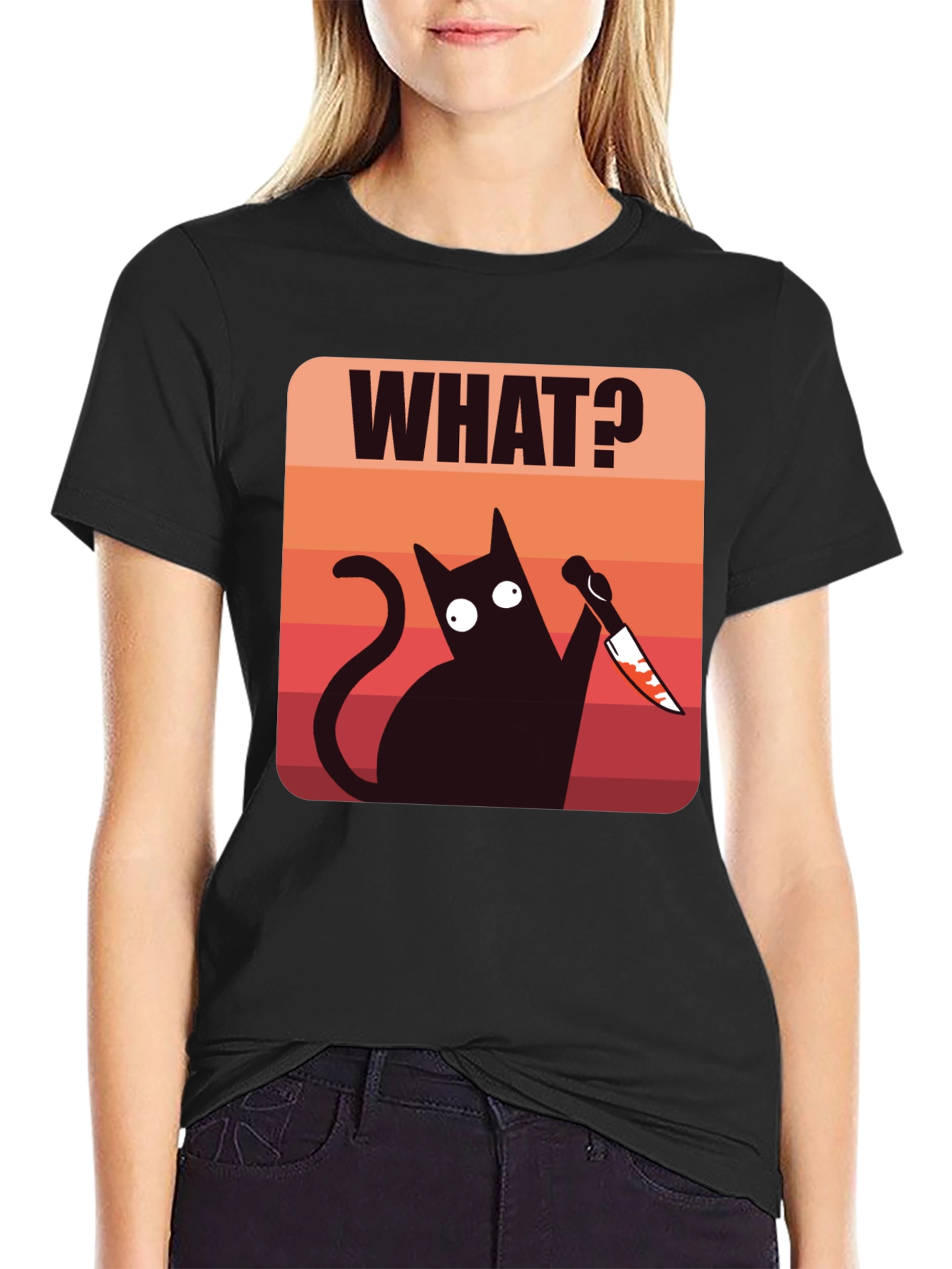 Funny Cat With Knife Mens T-Shirt