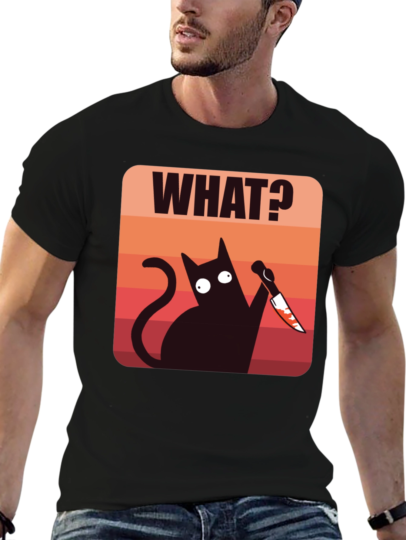 Funny Cat With Knife Mens T-Shirt