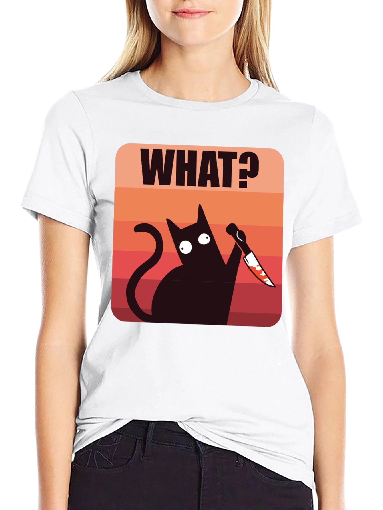 Funny Cat With Knife Mens T-Shirt